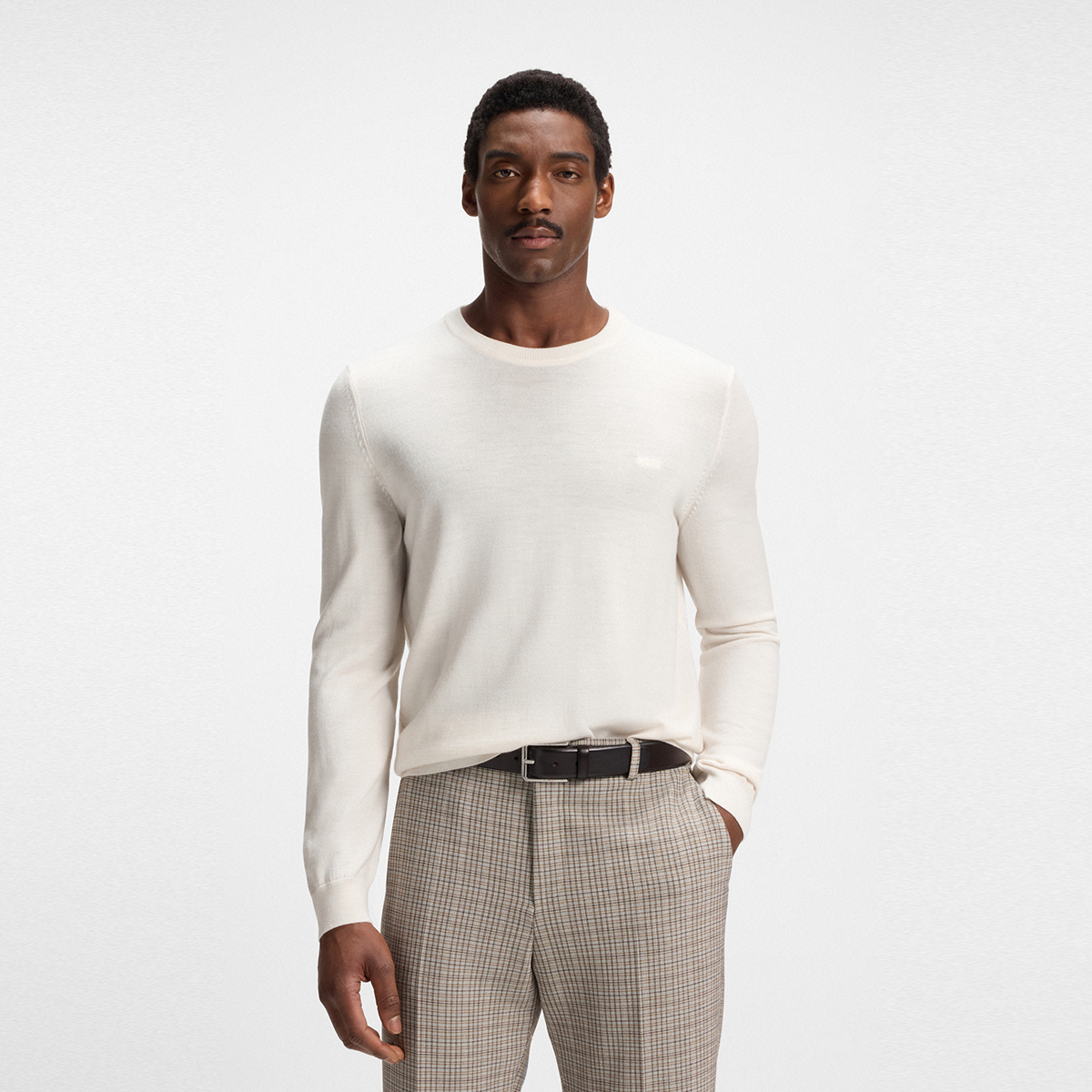 【BOSS博斯】刺绣徽标纯羊毛圆领毛衣