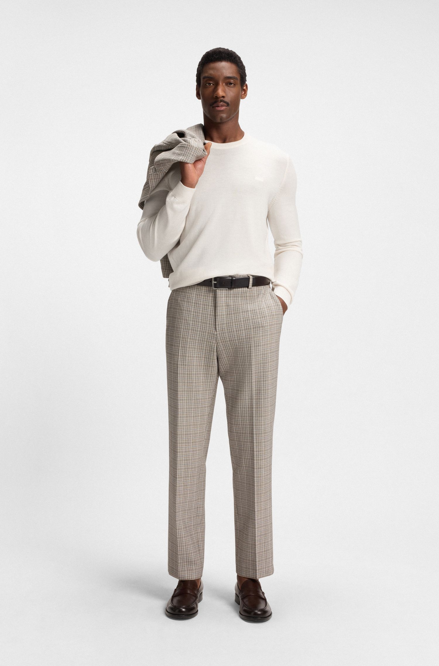 【BOSS博斯】刺绣徽标纯羊毛圆领毛衣