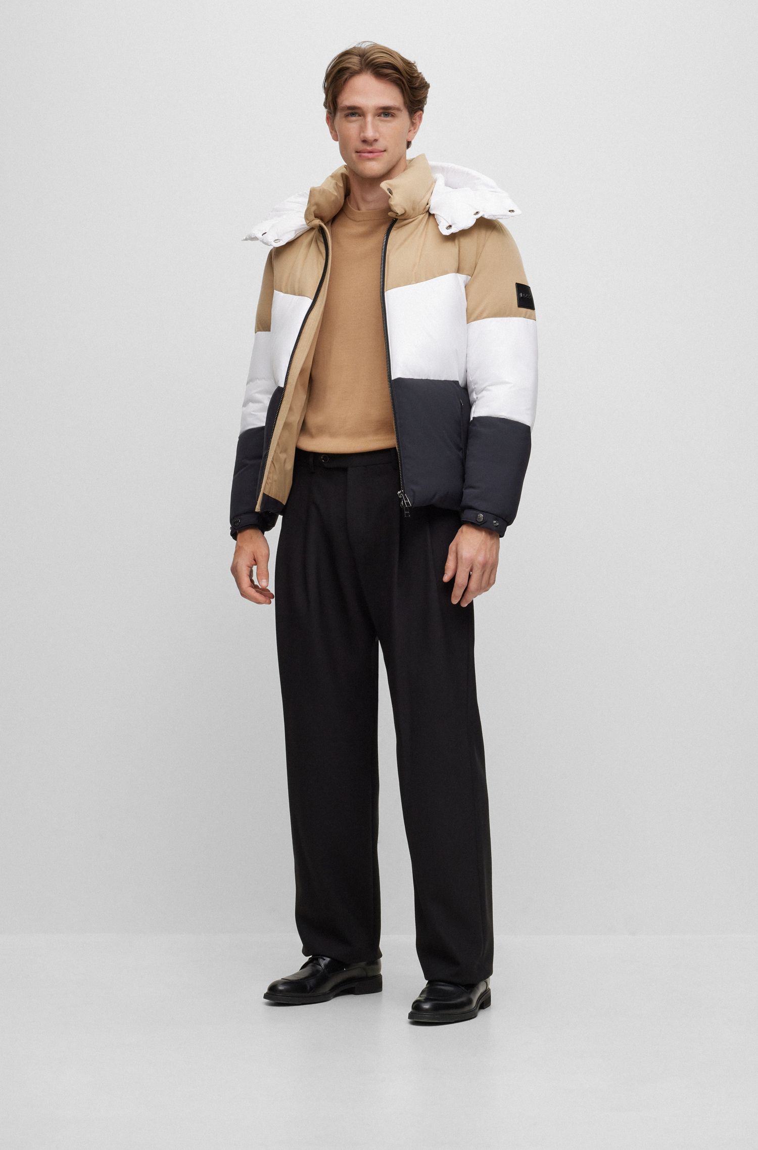 【BOSS博斯】刺绣徽标纯羊毛圆领毛衣