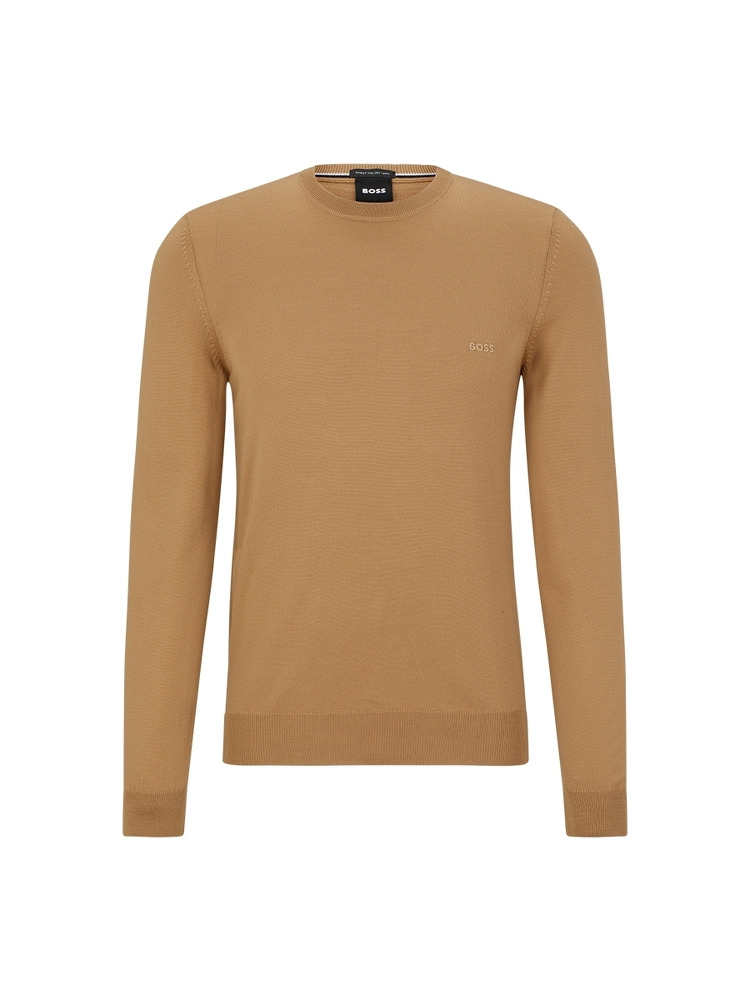 【BOSS博斯】刺绣徽标纯羊毛圆领毛衣