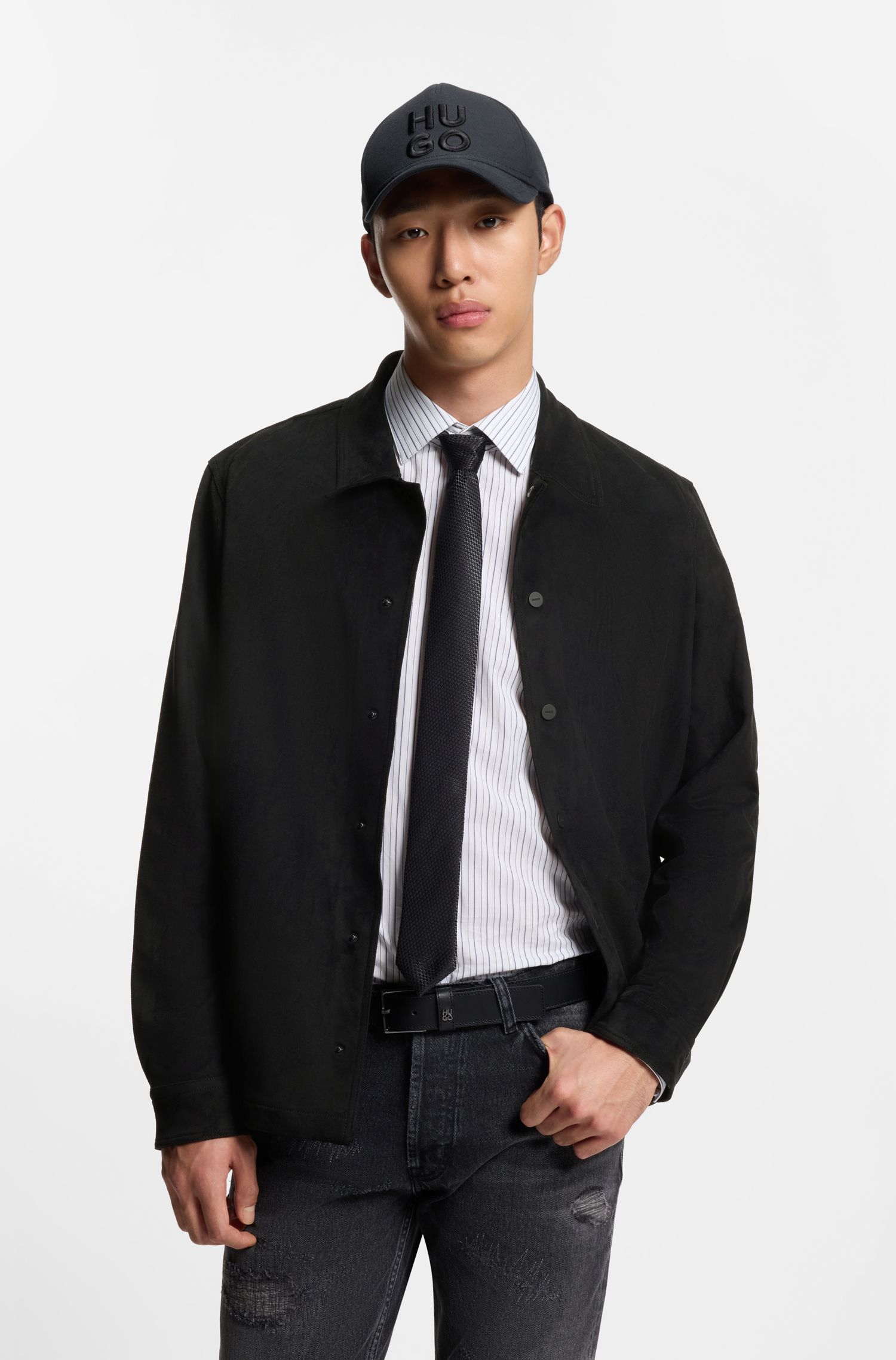 【HUGO雨果】侧口袋人造革宽松版型衬衫