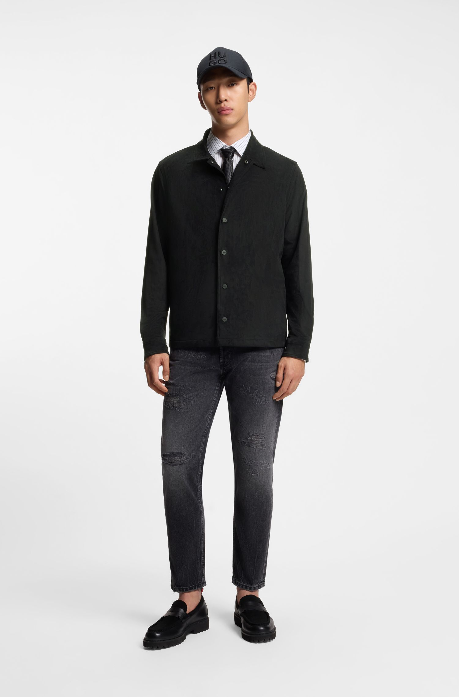 【HUGO雨果】侧口袋人造革宽松版型衬衫