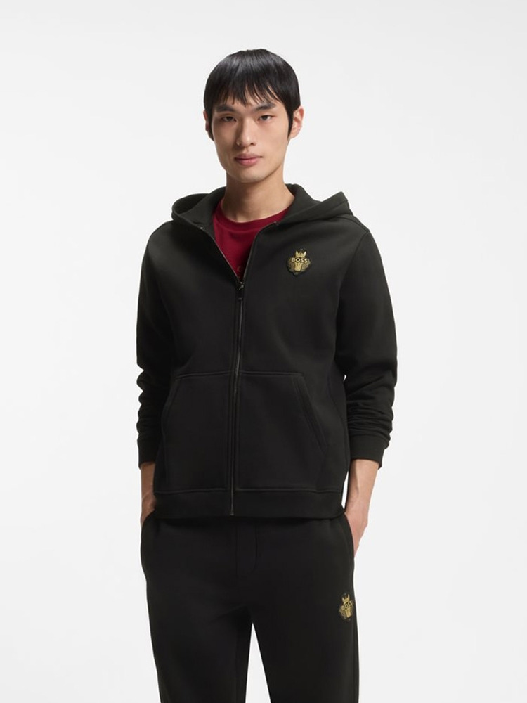 【马年新春系列】徽标艺术图案棉质拉链连帽衫