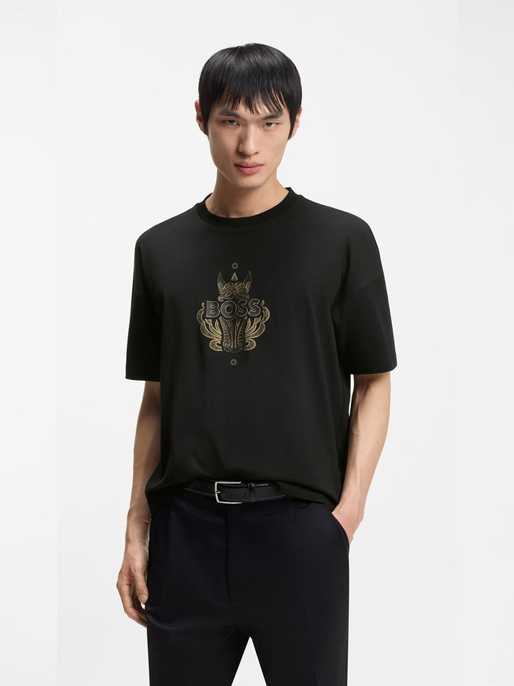 【马年新春系列】徽标艺术图案装饰棉质平纹针织 T 恤