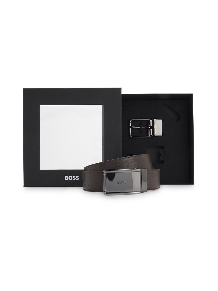 【BOSS博斯】抛光针扣加牌扣双面皮革腰带