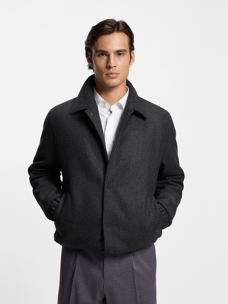 【HUGO雨果】羊毛混纺常规版型夹棉教练夹克