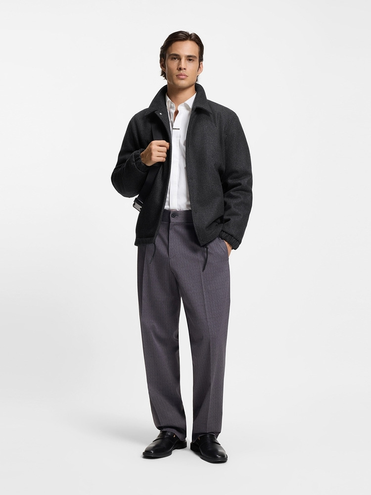 【HUGO雨果】羊毛混纺常规版型夹棉教练夹克