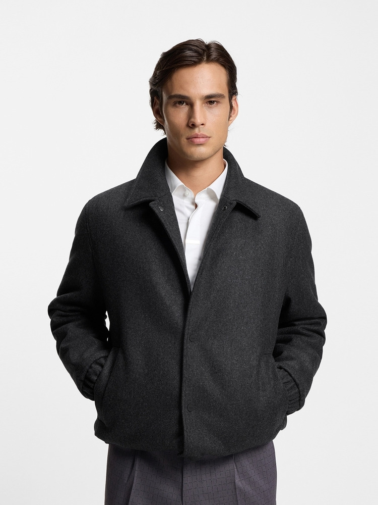 【HUGO雨果】羊毛混纺常规版型夹棉教练夹克