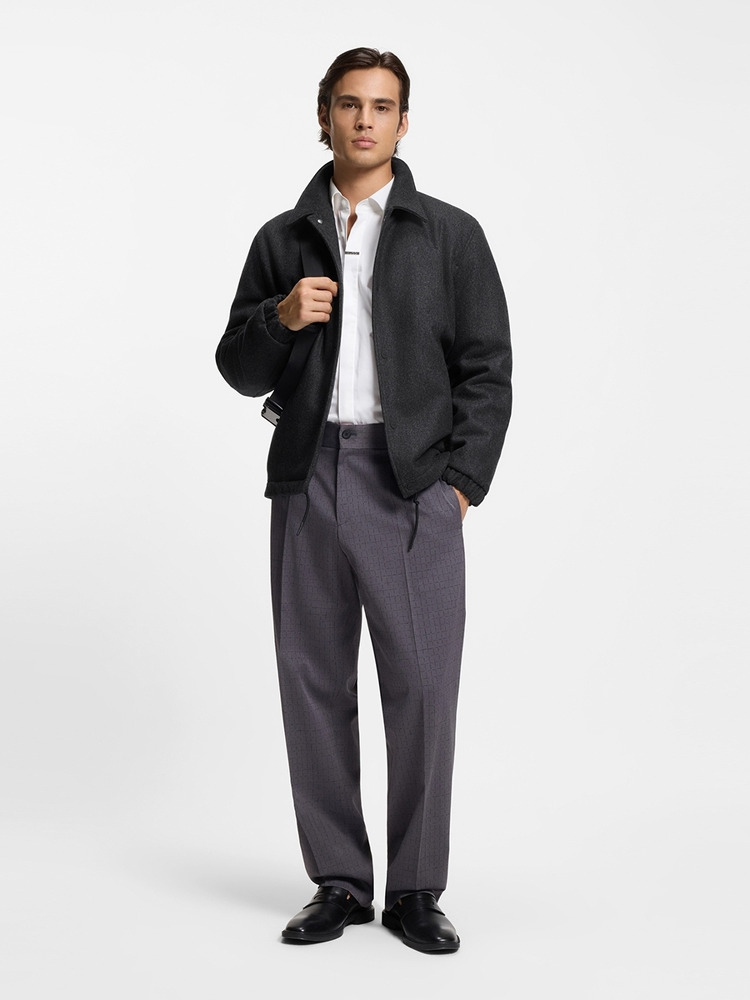 【HUGO雨果】羊毛混纺常规版型夹棉教练夹克