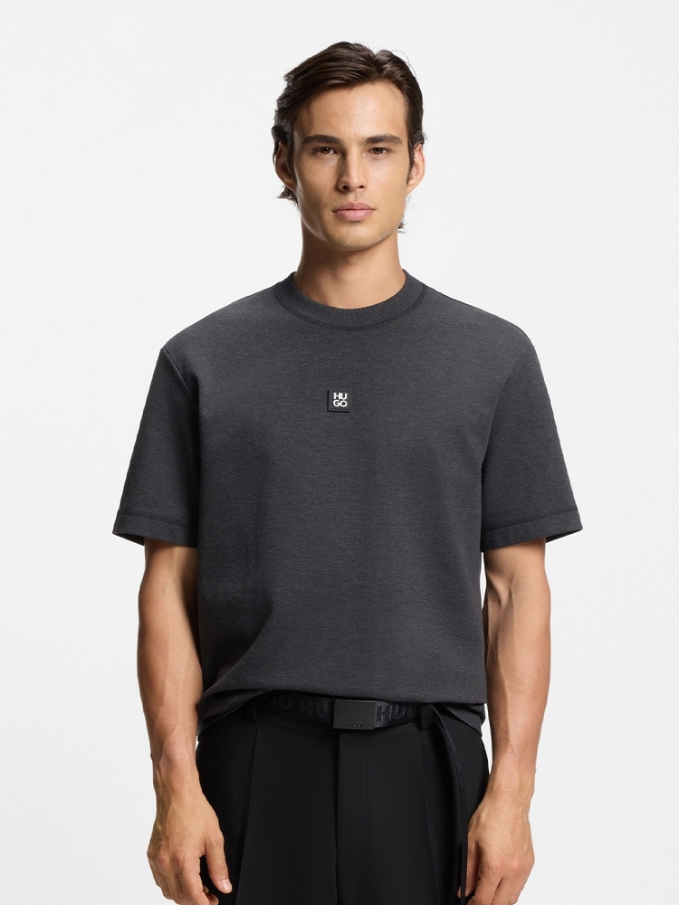 【HUGO雨果】堆叠风徽标棉质混纺 T 恤