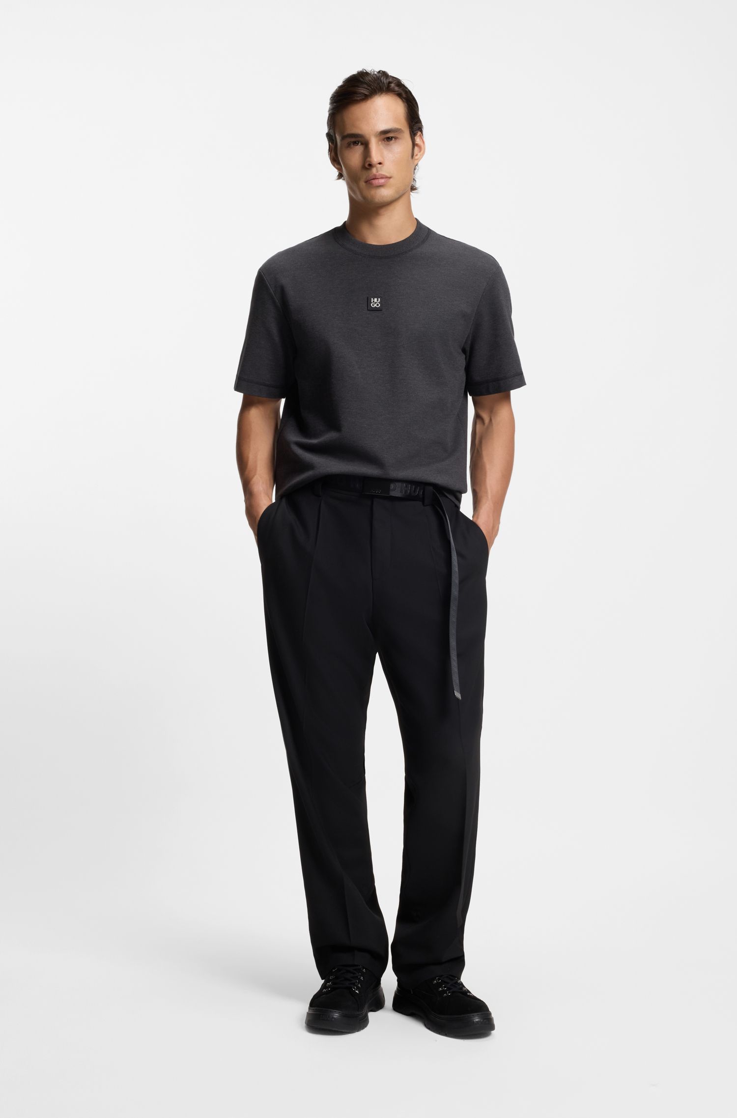 【HUGO雨果】堆叠风徽标棉质混纺 T 恤