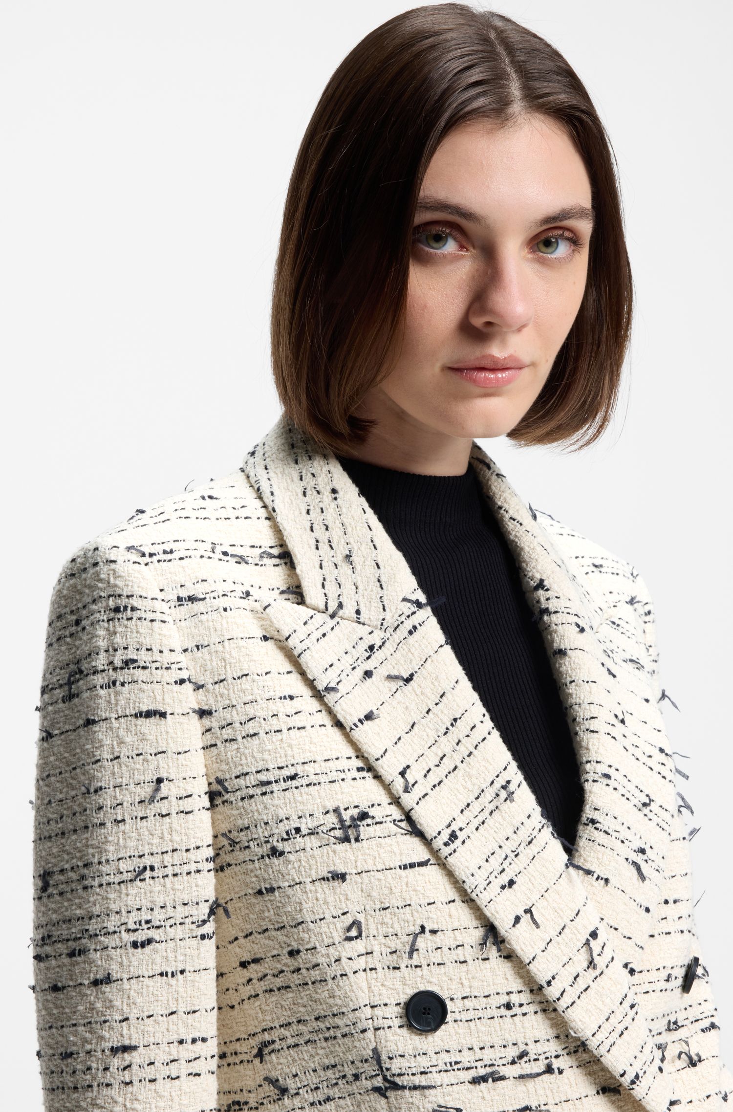 【BOSS博斯】常规版型条纹棉质混纺粗花呢西装外套