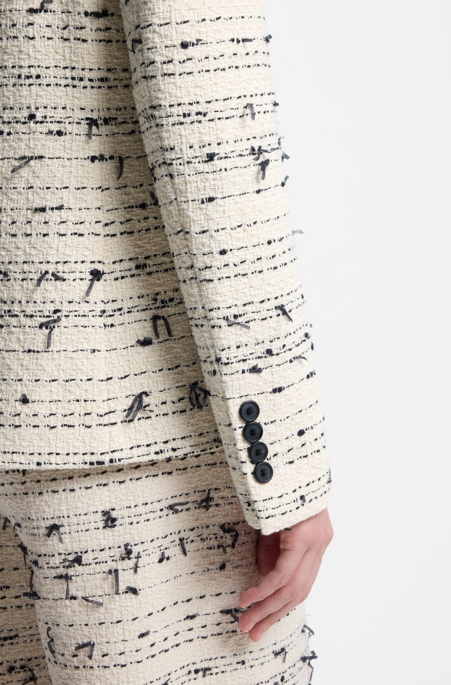 【BOSS博斯】常规版型条纹棉质混纺粗花呢西装外套