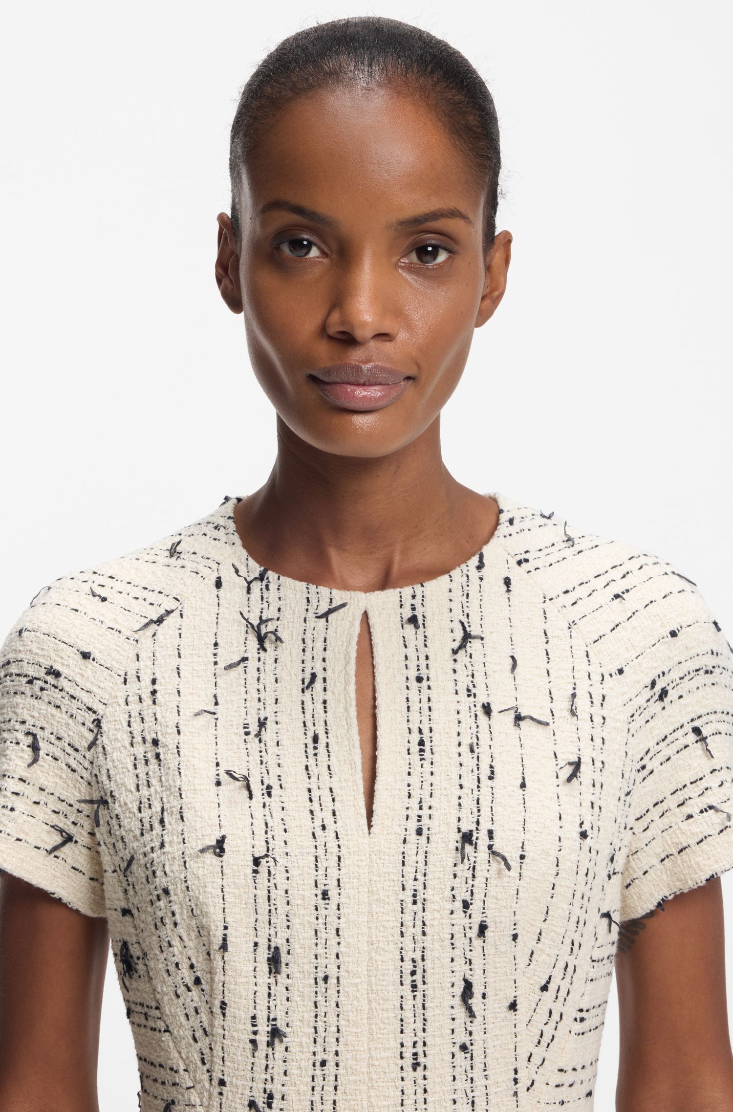 【BOSS博斯】棉质混纺花呢条纹连衣裙