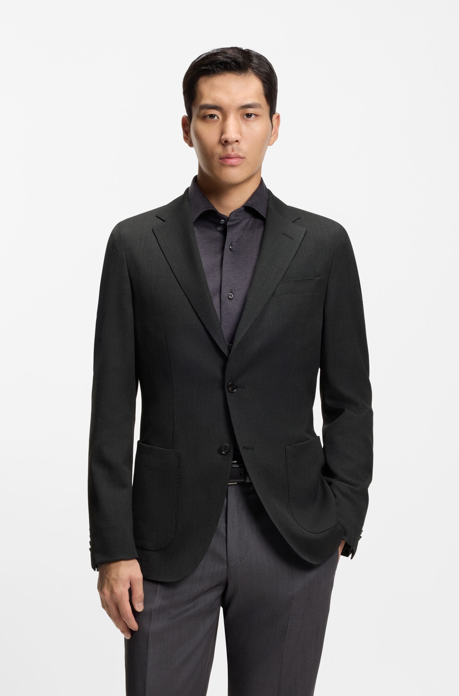 【BOSS博斯】羊毛真丝混纺修身版西装外套