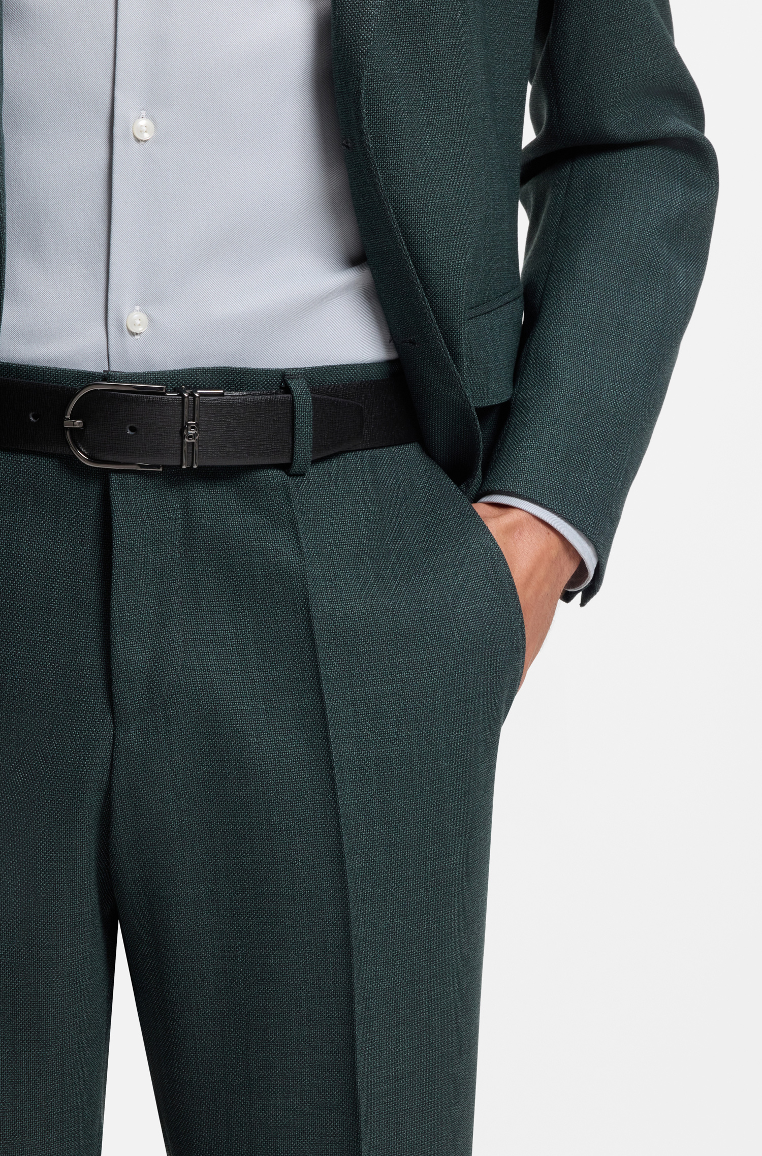 【BOSS博斯】光滑皮革和纹理皮革双面腰带