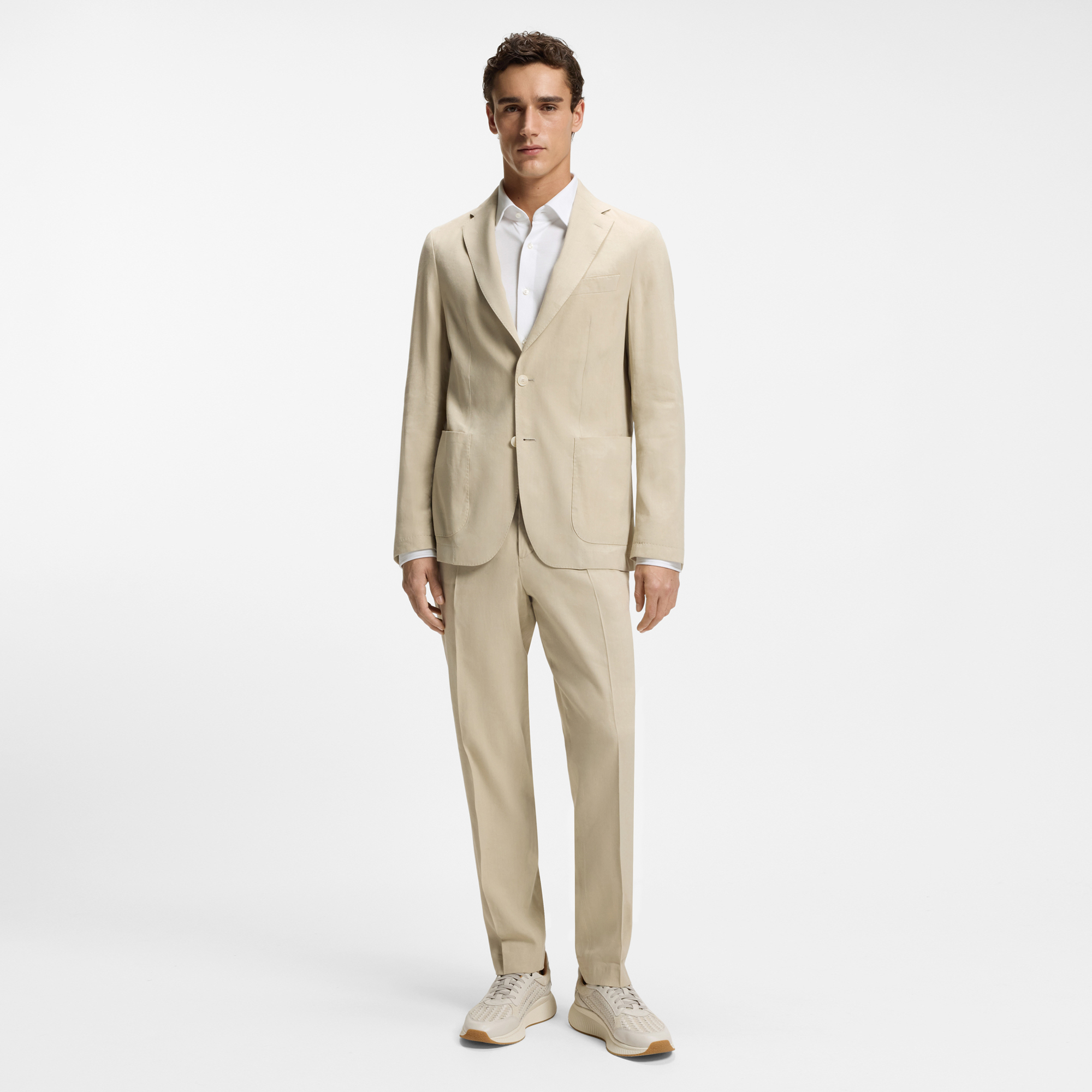 亚麻混纺可机洗修身西装夹克外套