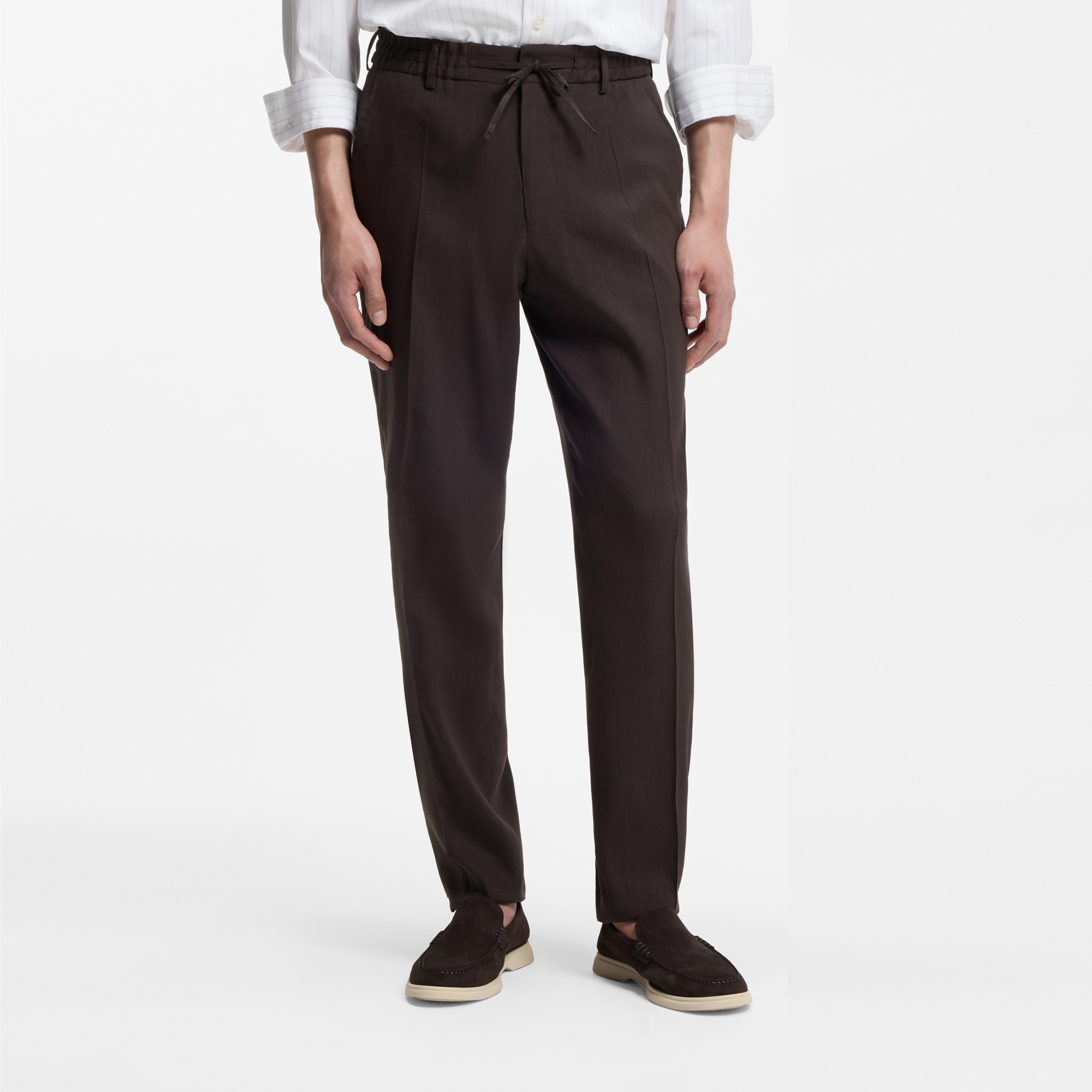 亚麻混纺锥形长裤