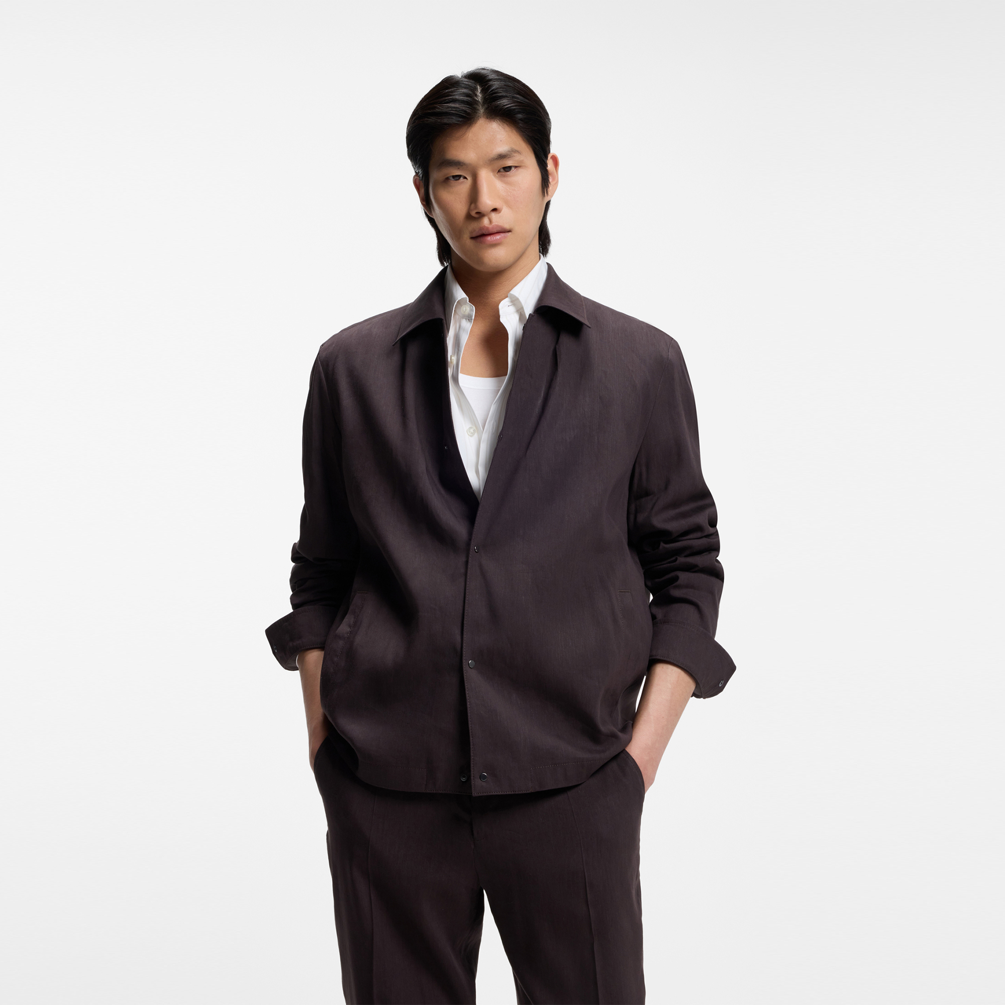 宽松版型亚麻混纺外套夹克衬衫