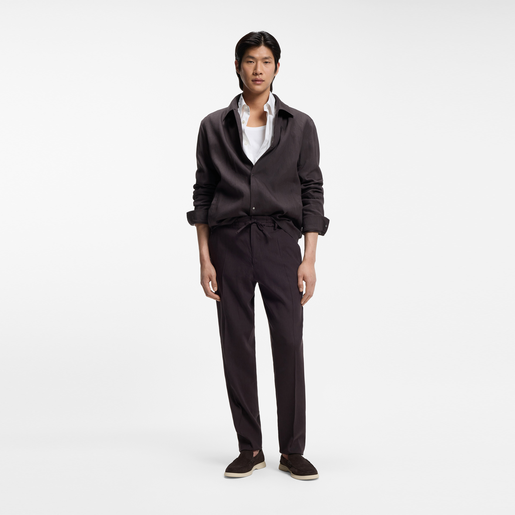 宽松版型亚麻混纺外套夹克衬衫