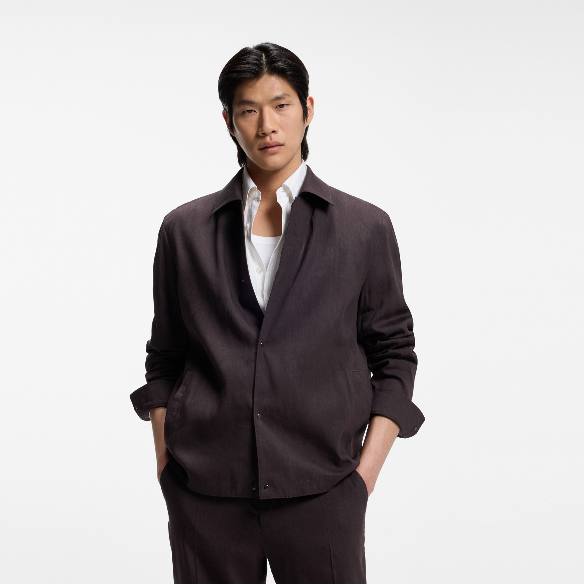 宽松版型亚麻混纺外套夹克衬衫