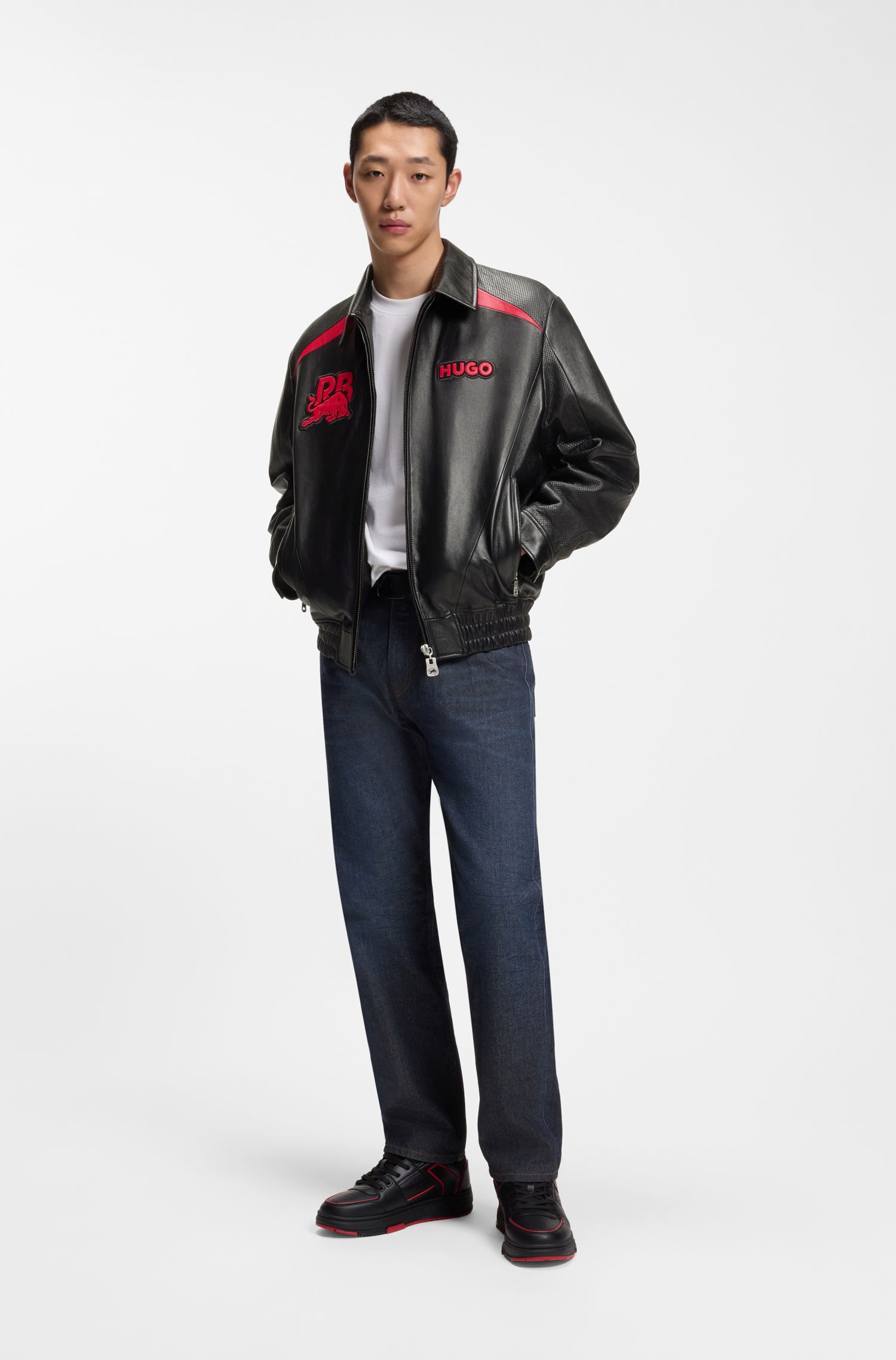 HUGO x RB 公牛图案皮革夹克