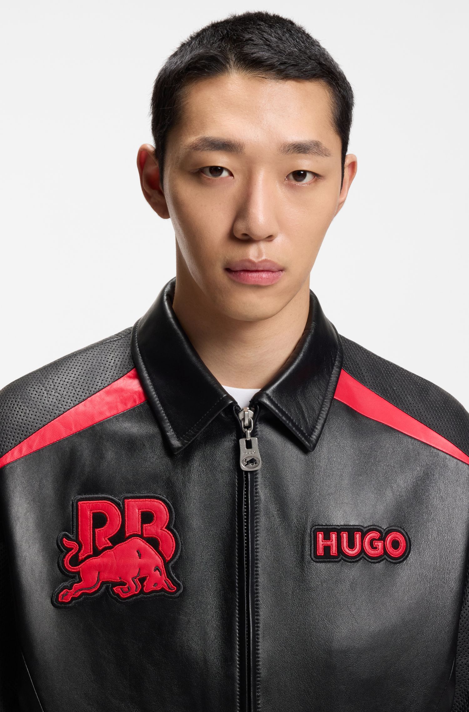 HUGO x RB 公牛图案皮革夹克