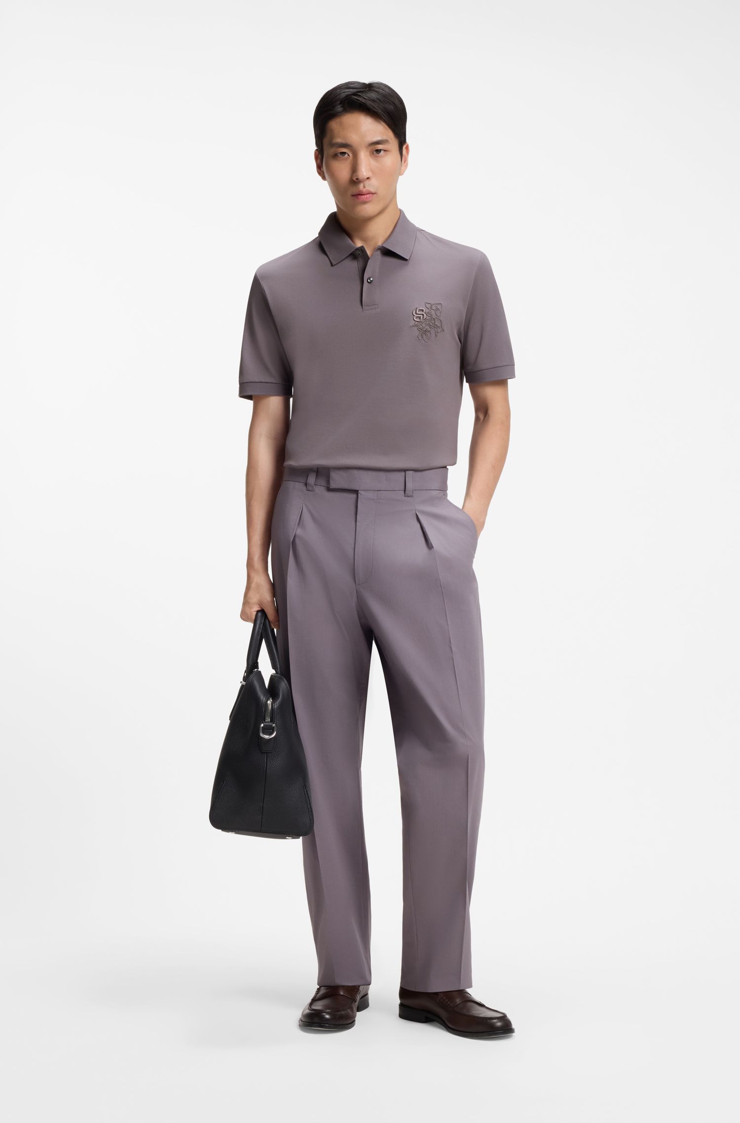 【BOSS博斯】双 B 交织字母装饰丝光棉质 Polo 衫