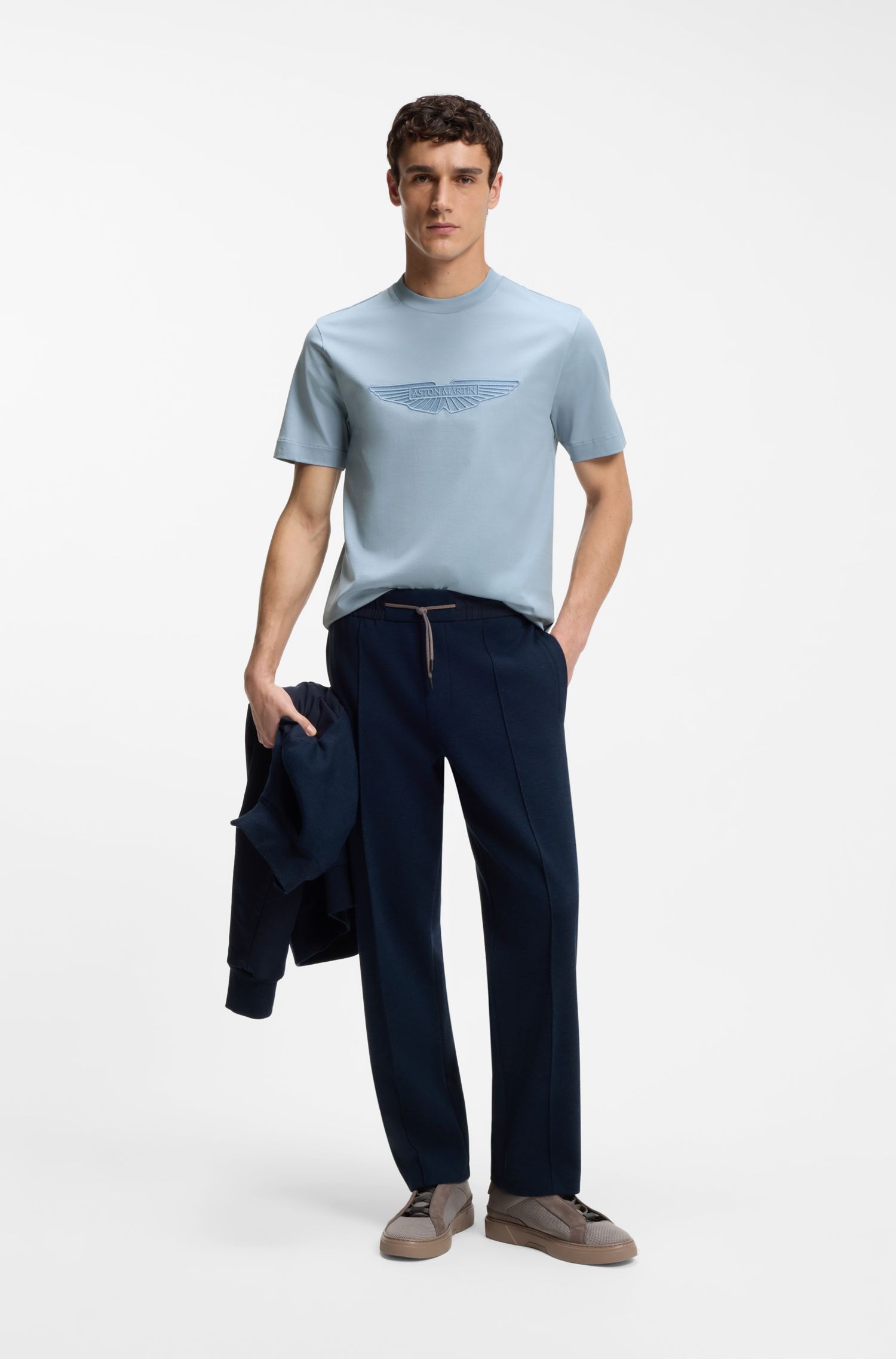 BOSS x ASTON MARTIN 刺绣翼形图案丝光棉 T 恤