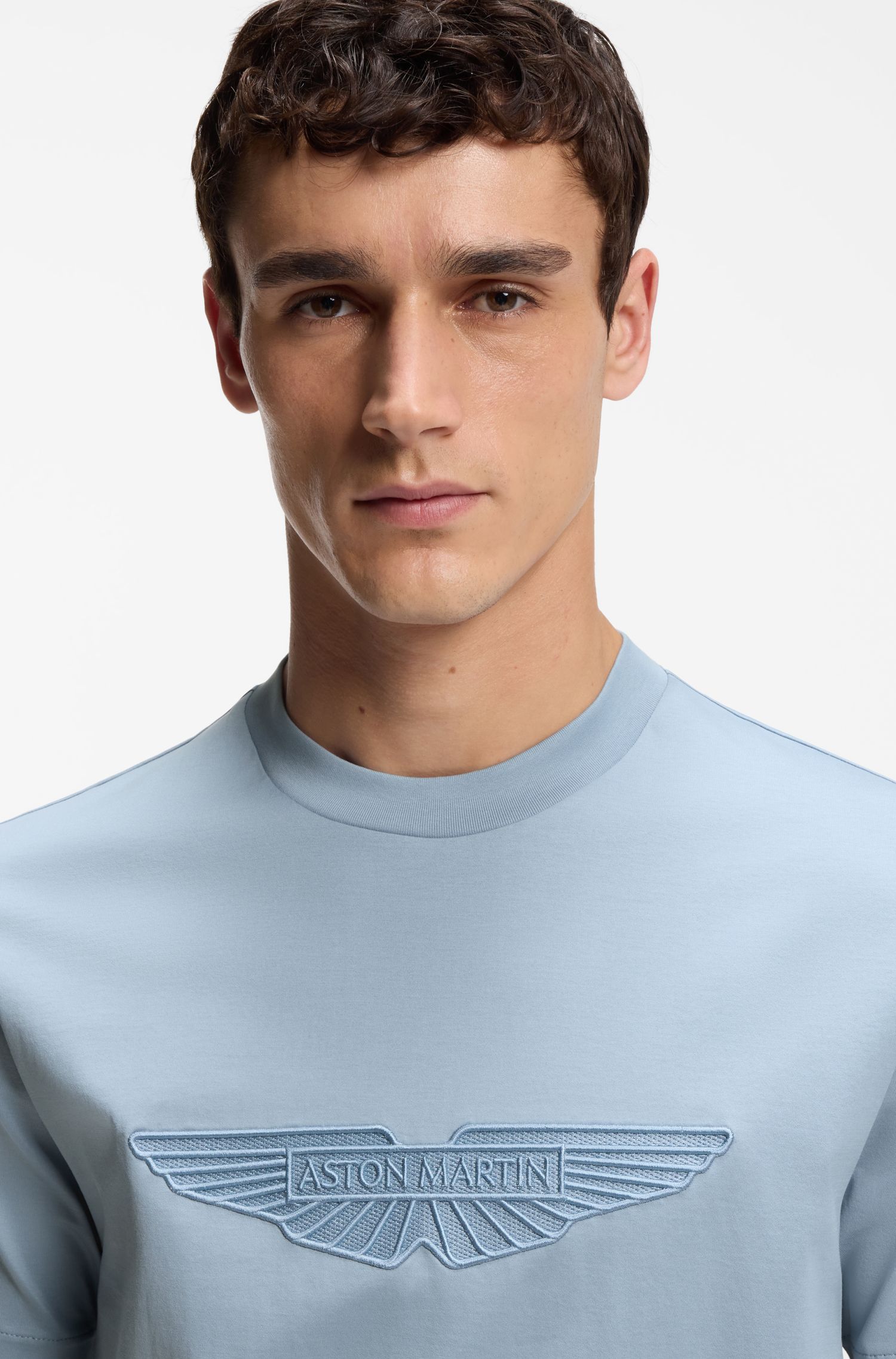 BOSS x ASTON MARTIN 刺绣翼形图案丝光棉 T 恤