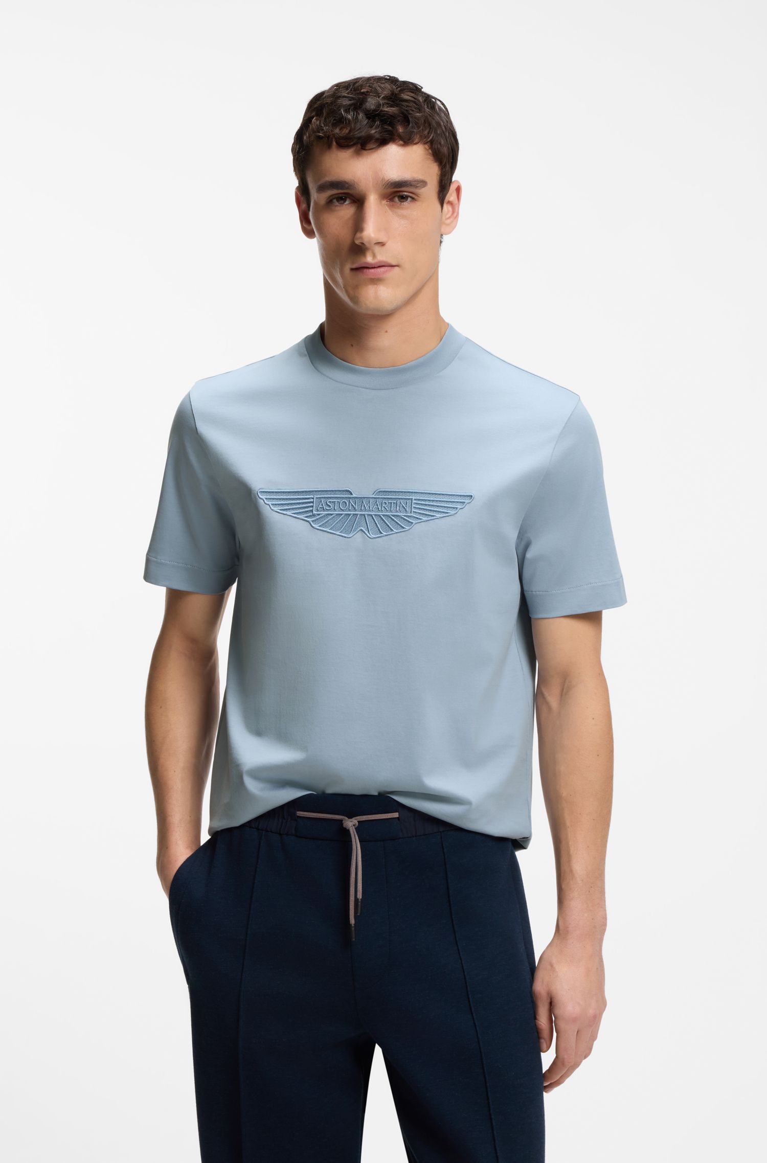 BOSS x ASTON MARTIN 刺绣翼形图案丝光棉 T 恤