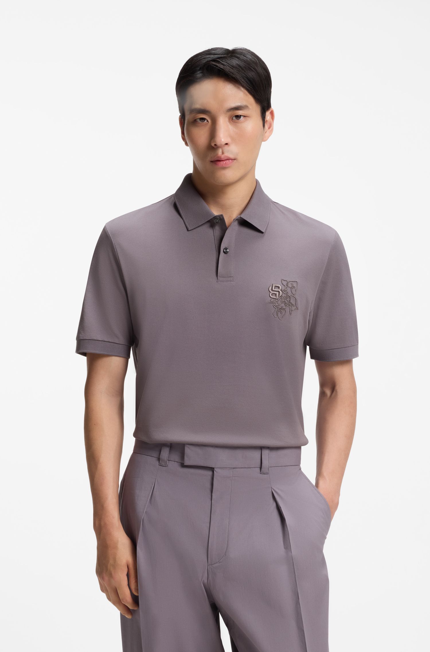 【BOSS博斯】双 B 交织字母装饰丝光棉质 Polo 衫