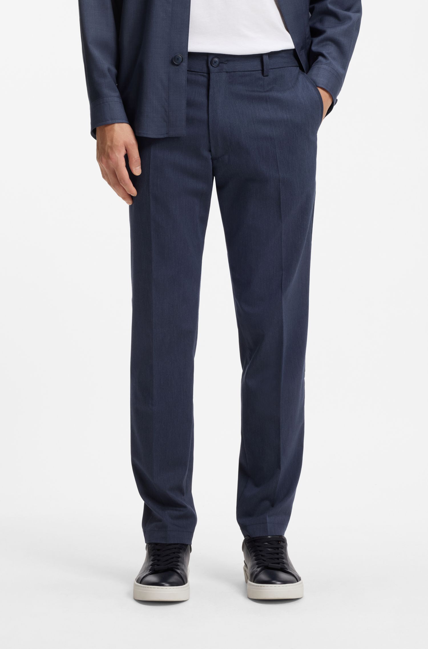 易熨烫棉质混纺斜纹布常规版型长裤