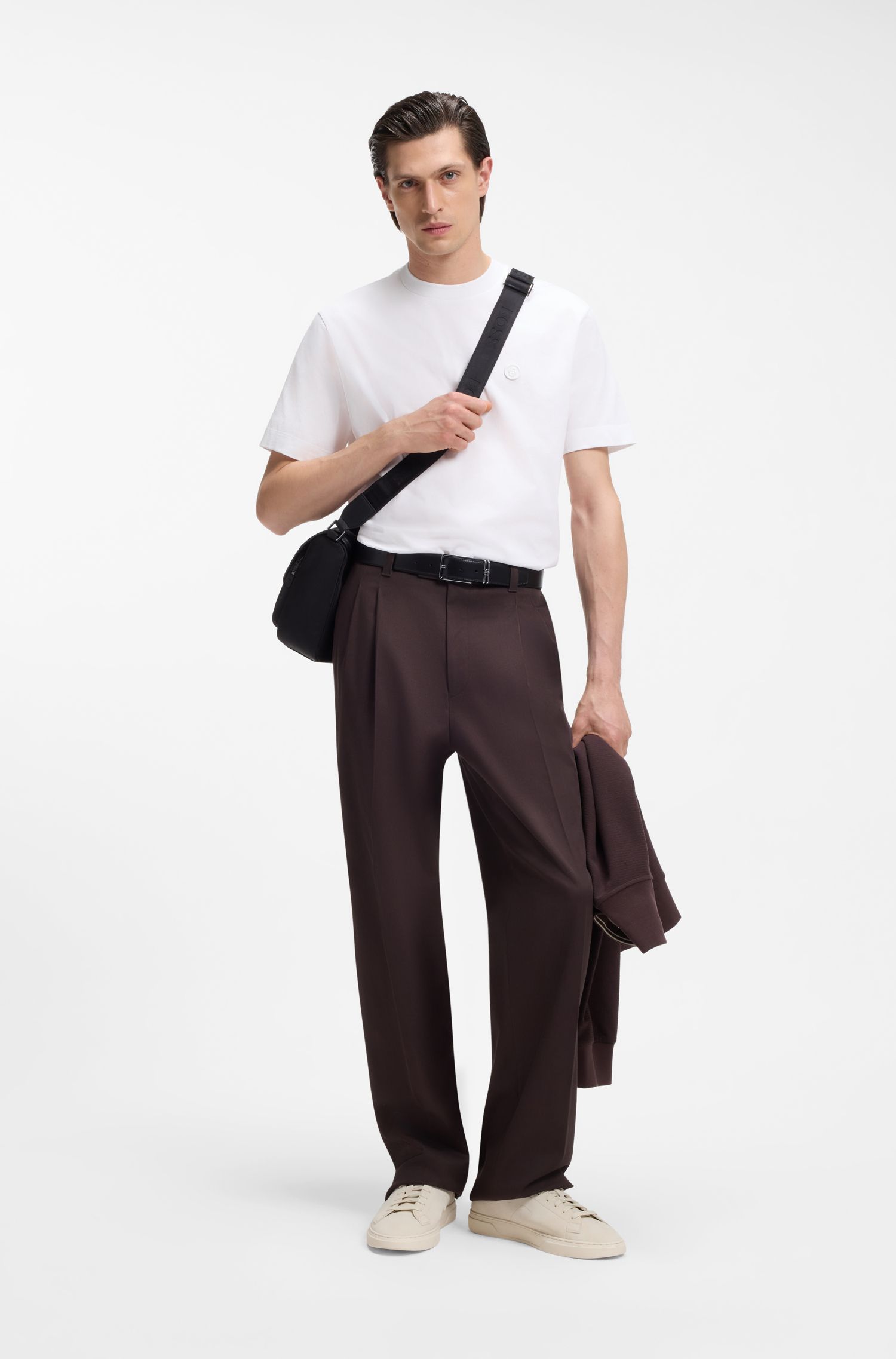 【BOSS博斯】双 B 造型交织字母装饰丝光棉质 T 恤