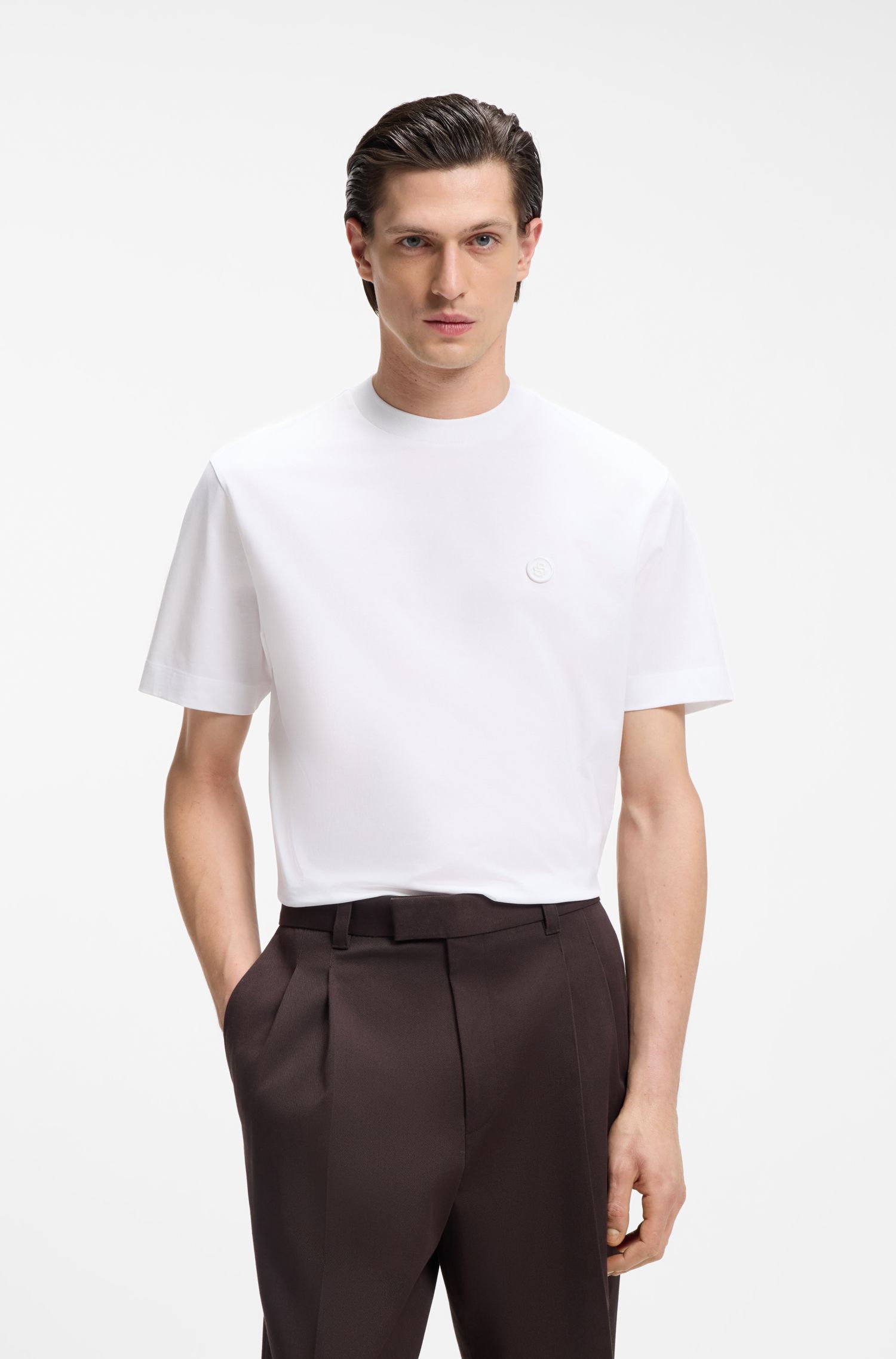 【BOSS博斯】双 B 造型交织字母装饰丝光棉质 T 恤