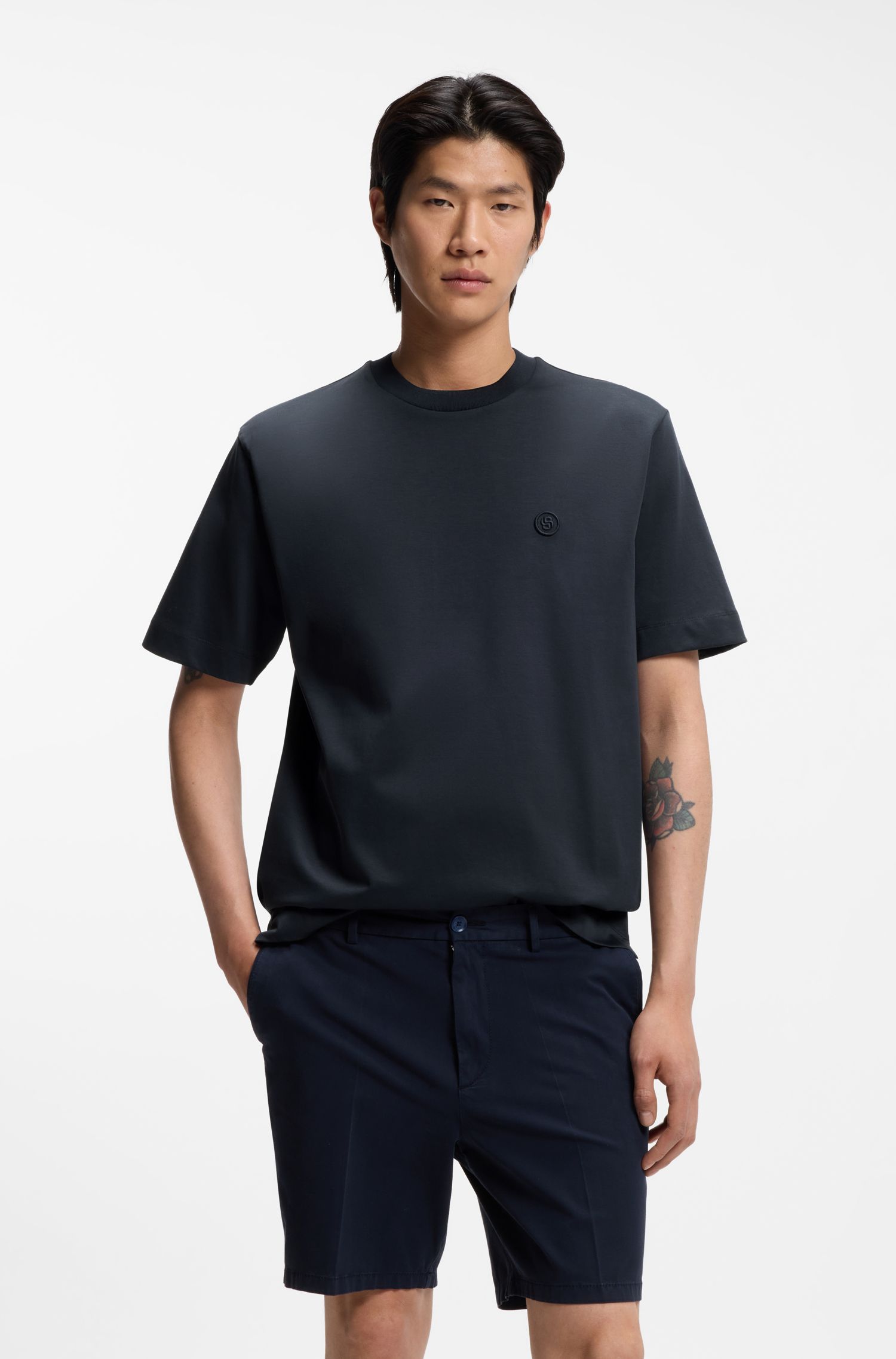 【BOSS博斯】双 B 造型交织字母装饰丝光棉质 T 恤