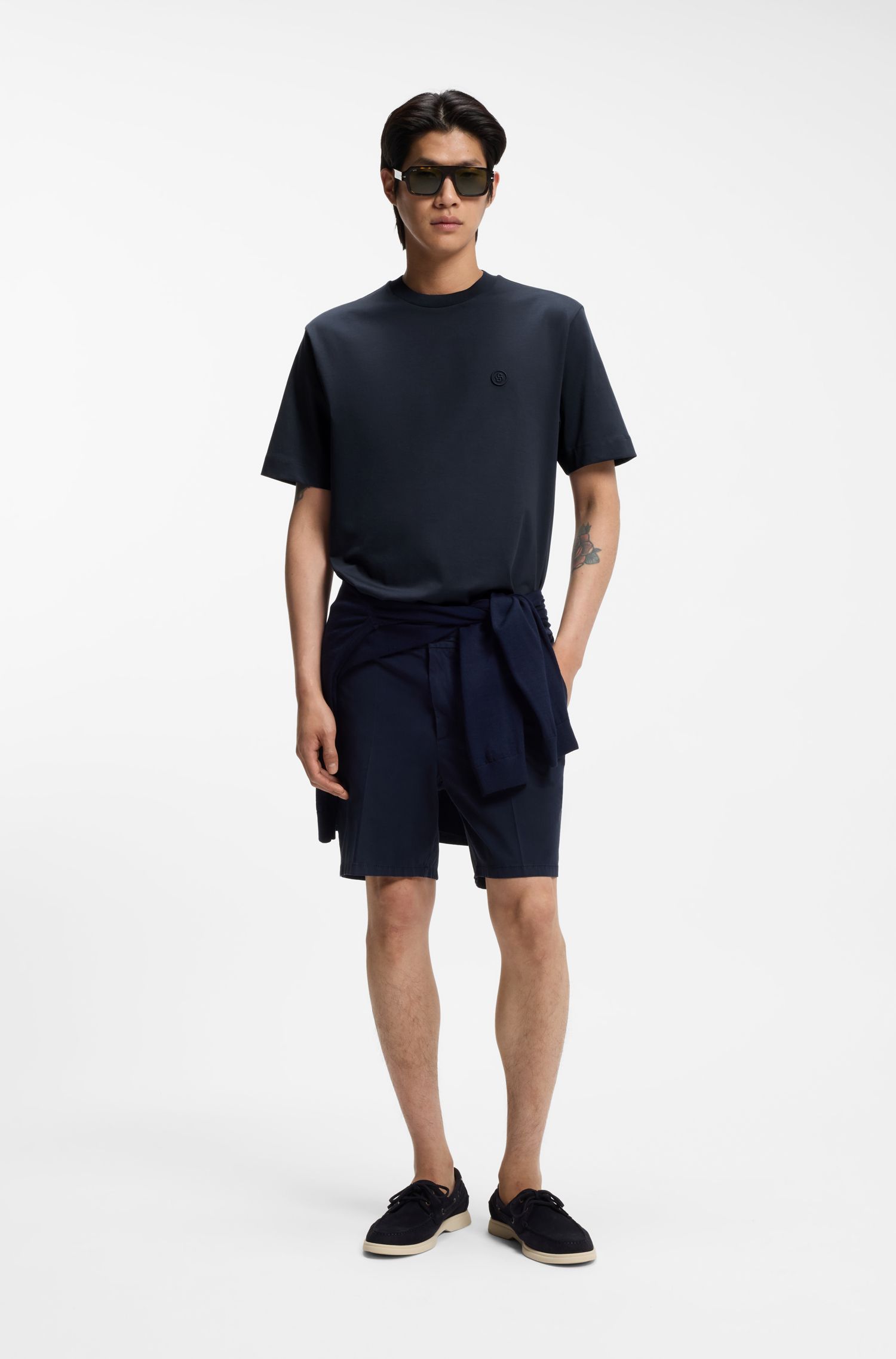 【BOSS博斯】双 B 造型交织字母装饰丝光棉质 T 恤