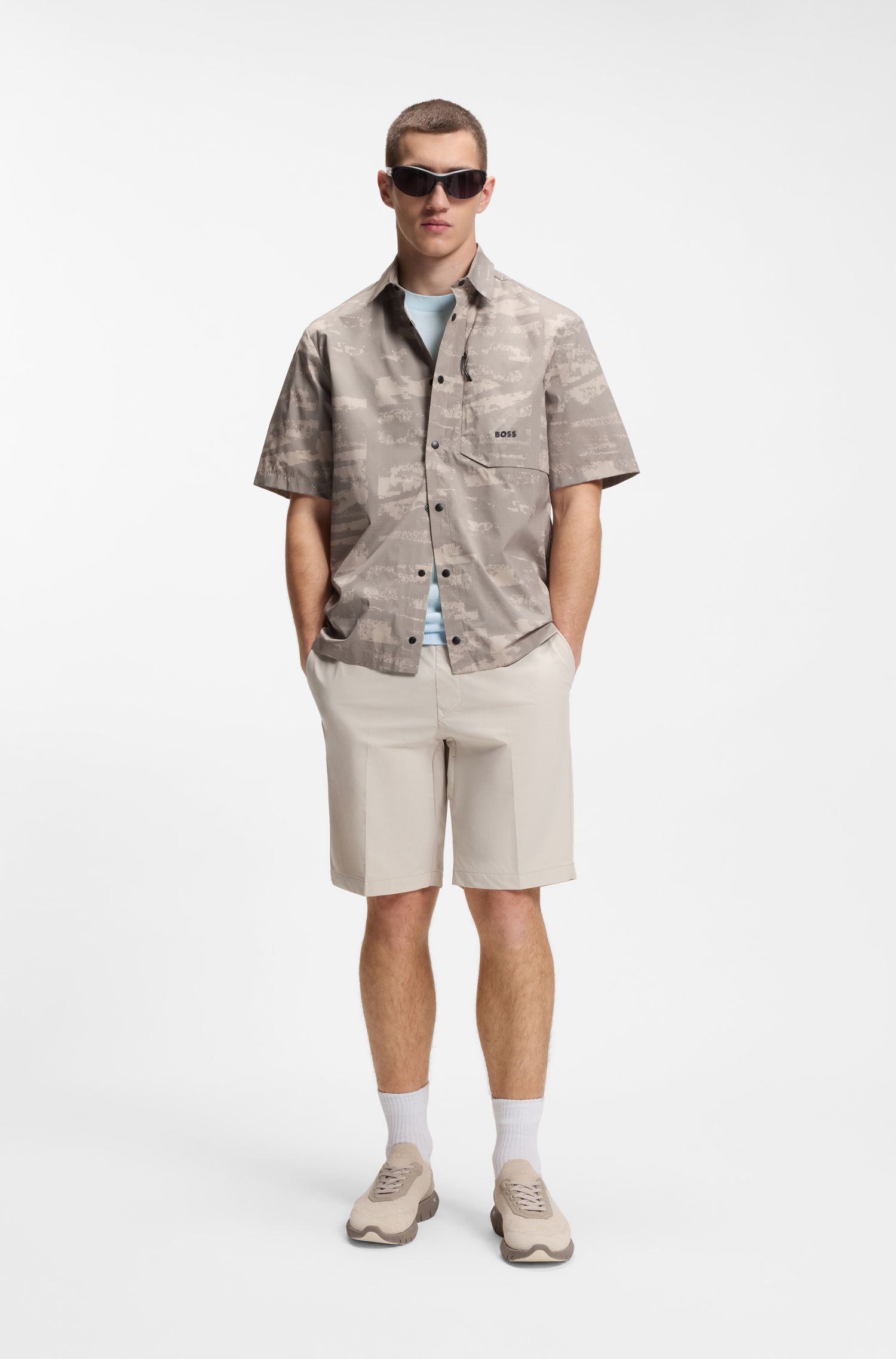 【BOSS博斯】肩部徽标华夫格结构宽松版型 T 恤