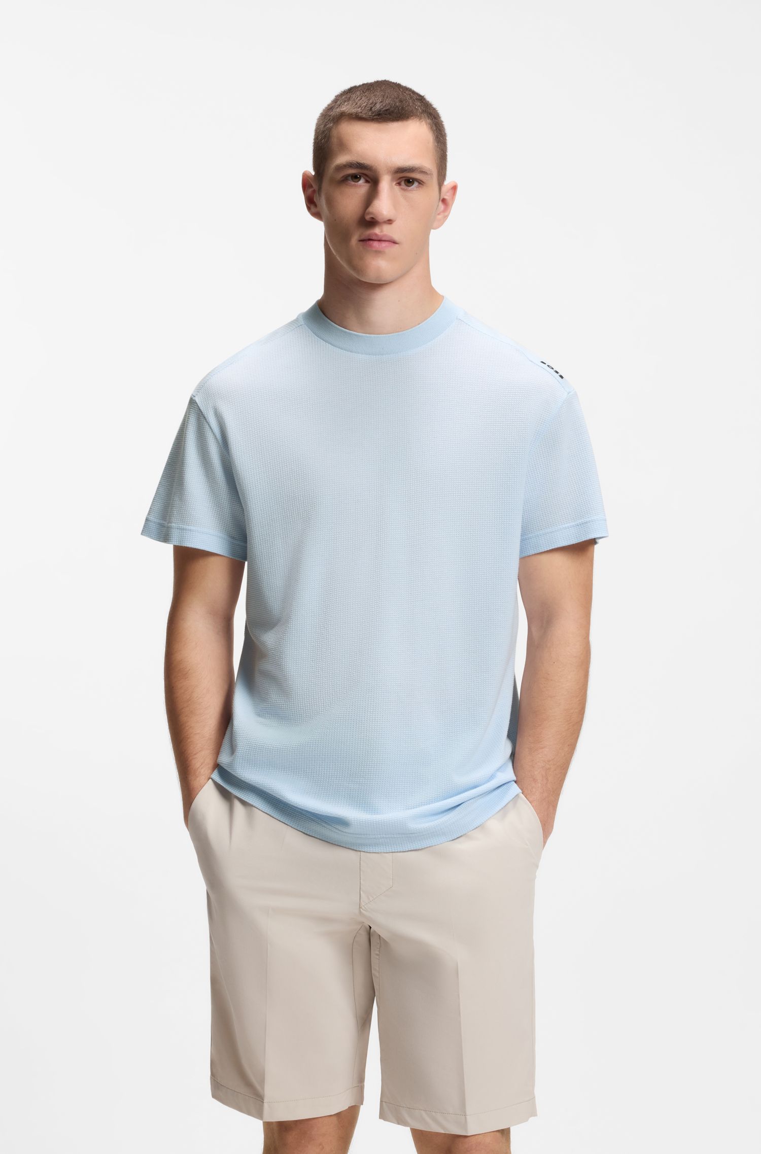 【BOSS博斯】肩部徽标华夫格结构宽松版型 T 恤