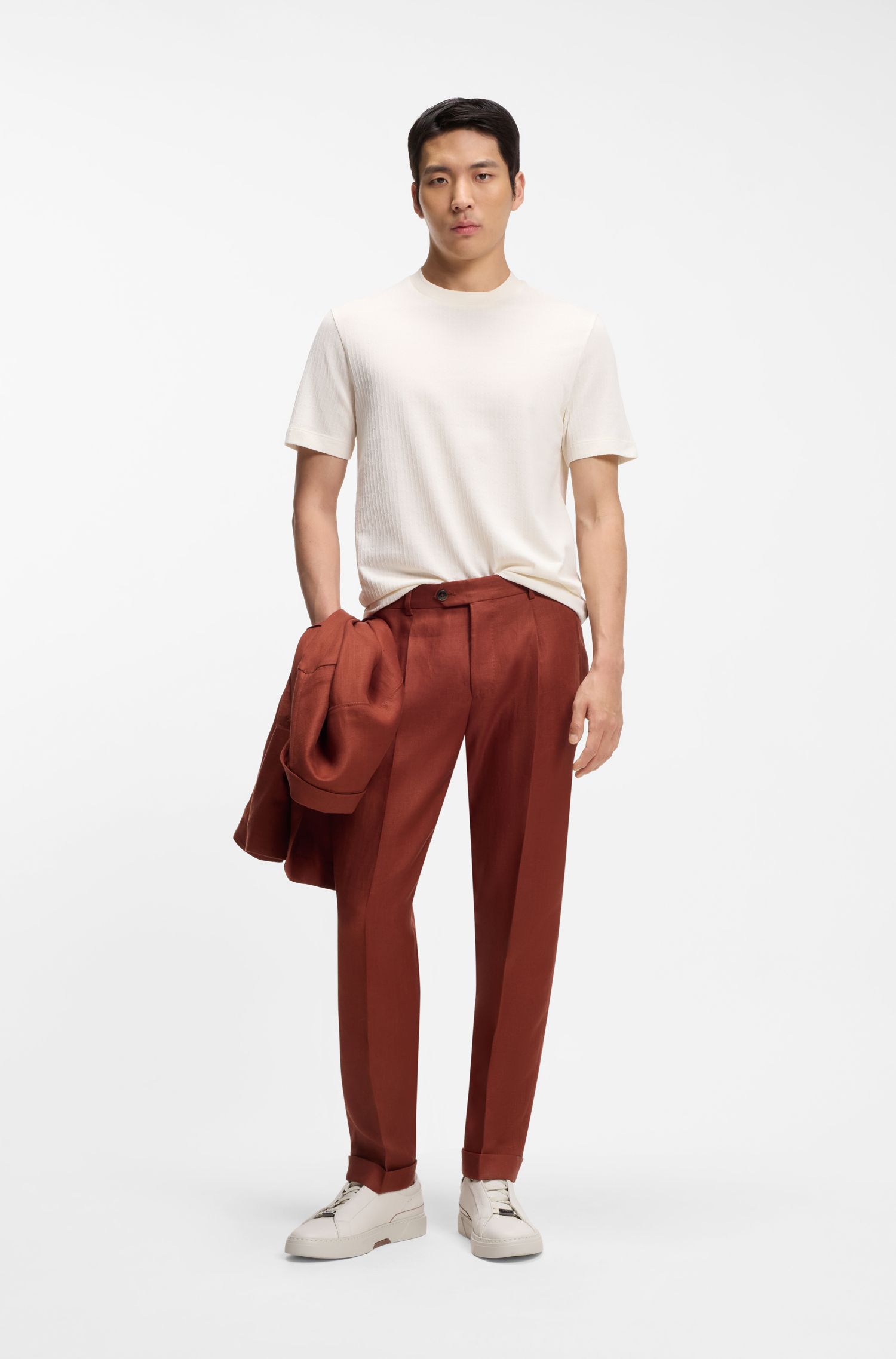 【BOSS博斯】几何提花棉质真丝混纺 T 恤