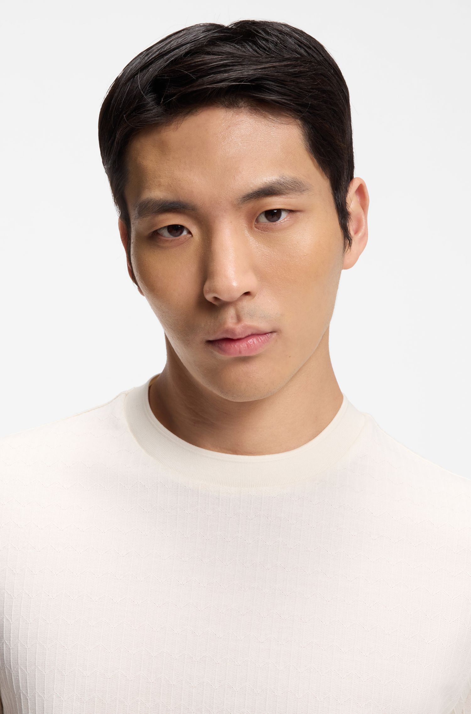 【BOSS博斯】几何提花棉质真丝混纺 T 恤