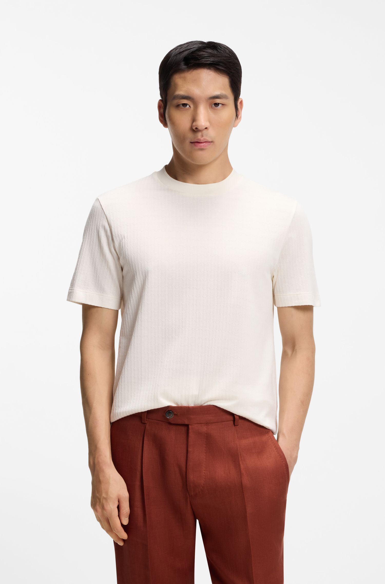 【BOSS博斯】几何提花棉质真丝混纺 T 恤