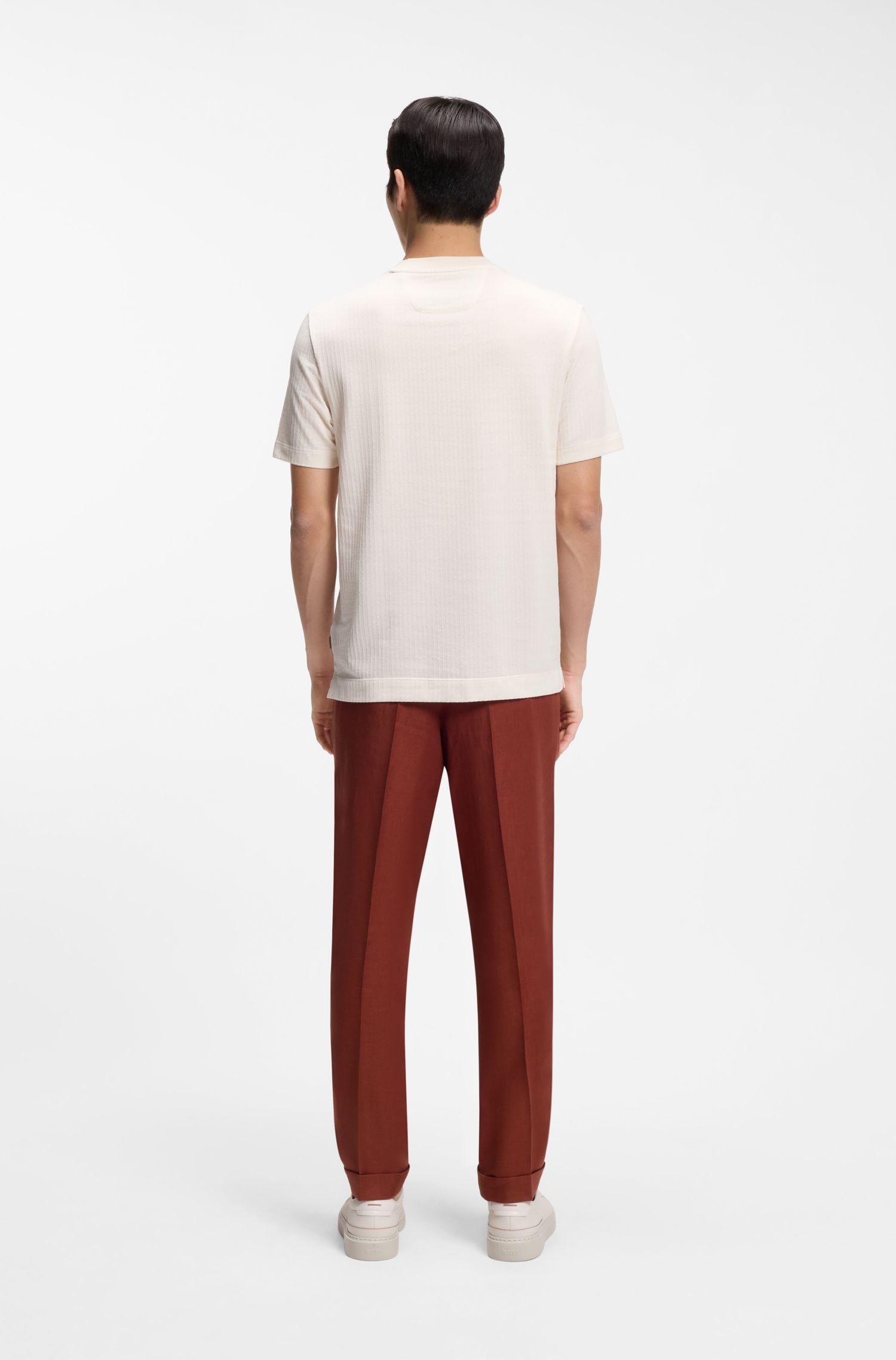 【BOSS博斯】几何提花棉质真丝混纺 T 恤