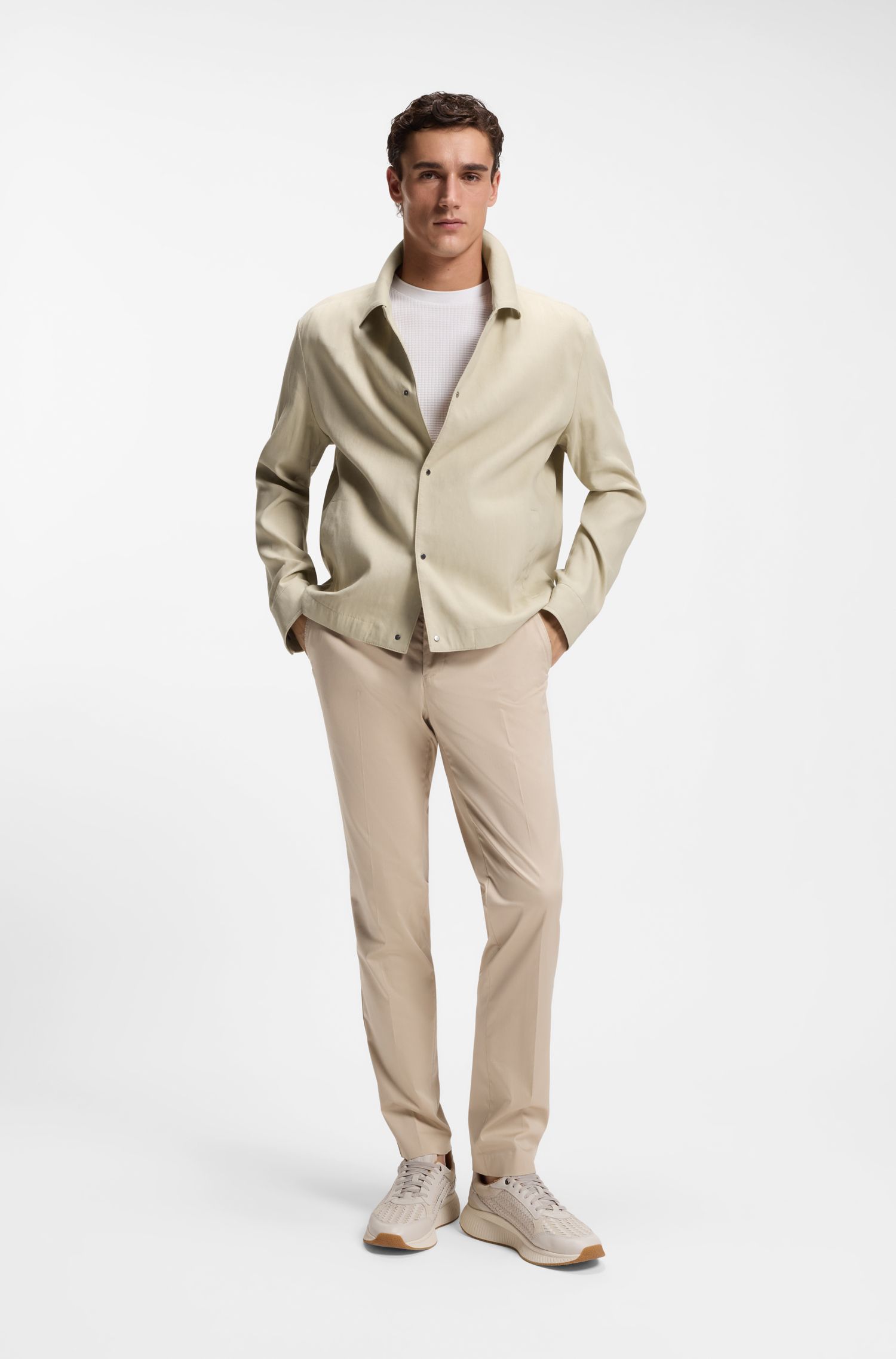 【BOSS博斯】宽松版型亚麻混纺外套衬衫