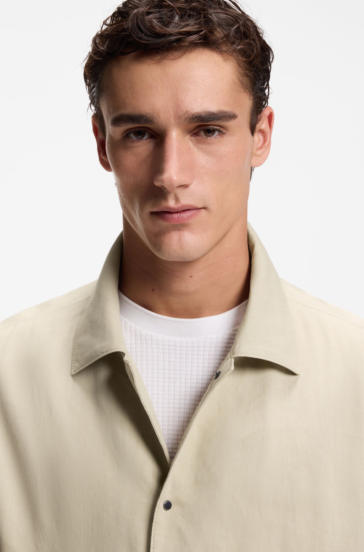 【BOSS博斯】宽松版型亚麻混纺外套衬衫