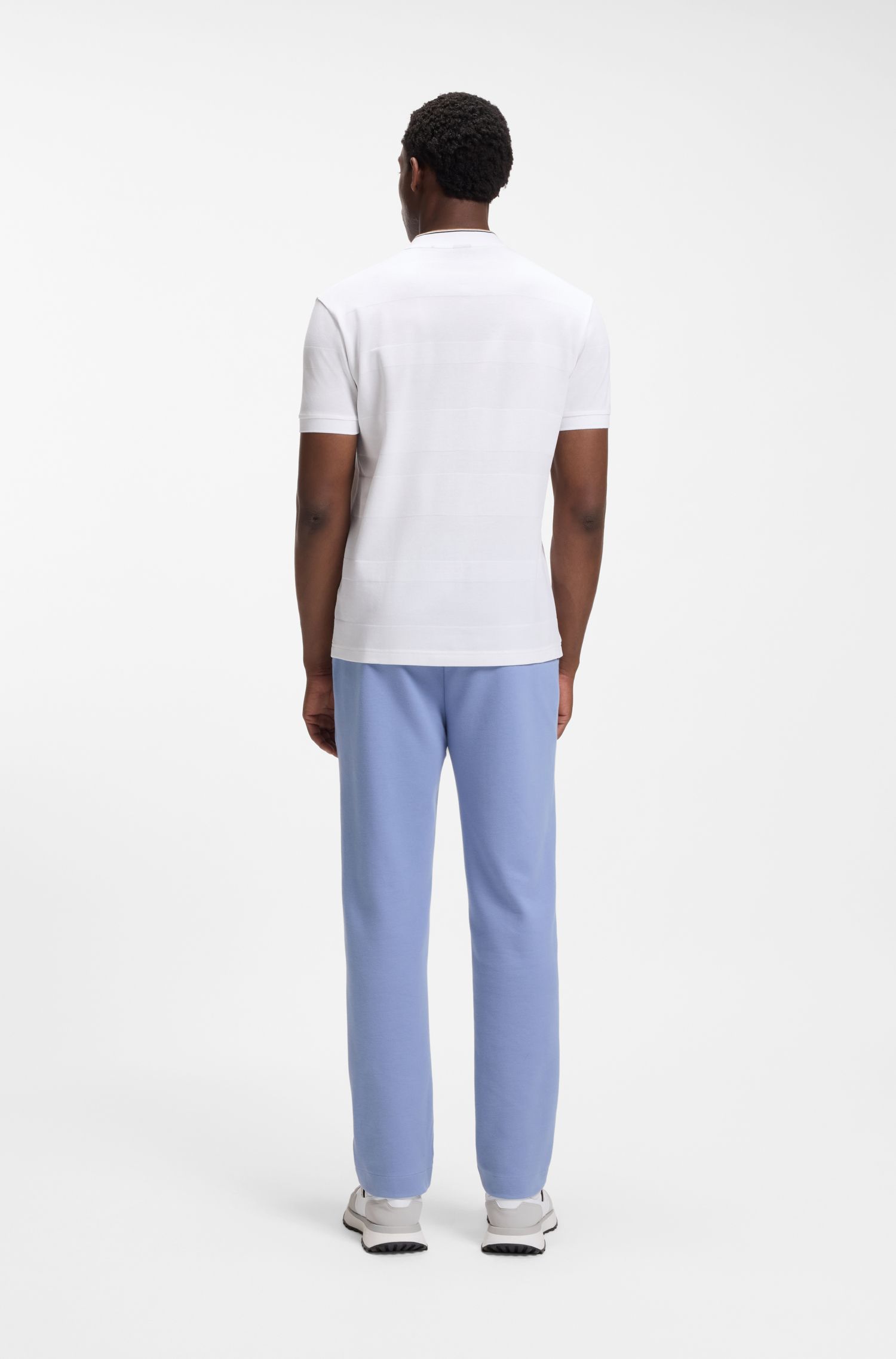 【BOSS博斯】条纹结构棉质珠地布混纺 Polo 衫