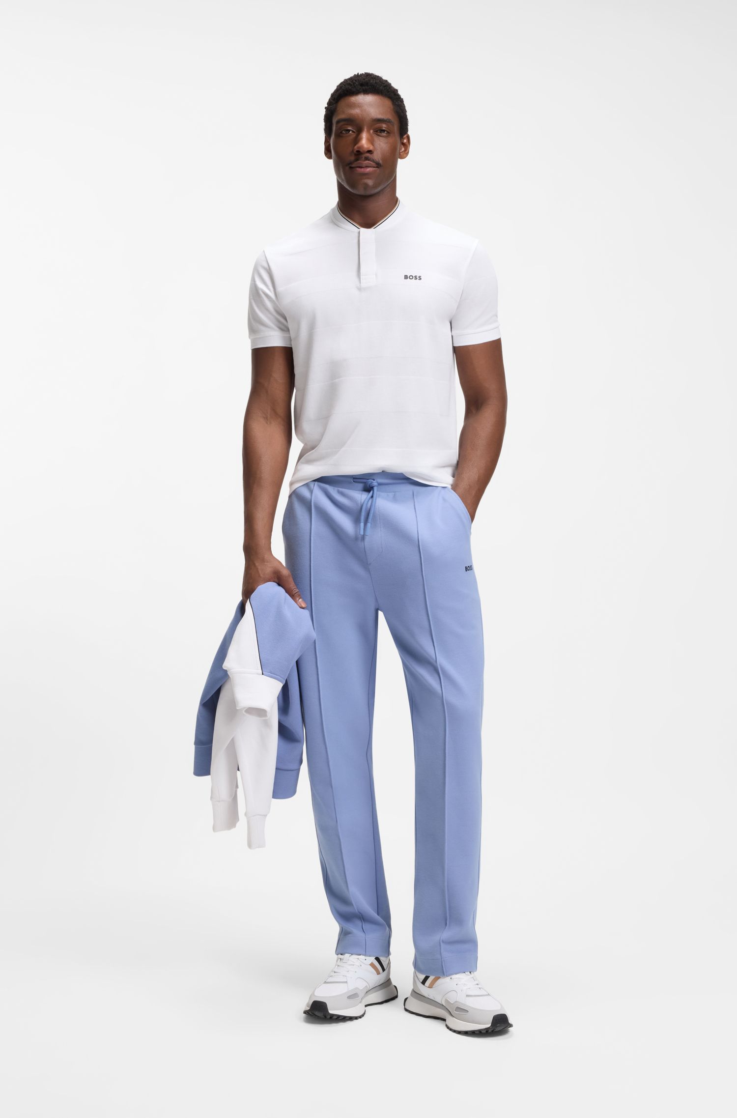 【BOSS博斯】条纹结构棉质珠地布混纺 Polo 衫