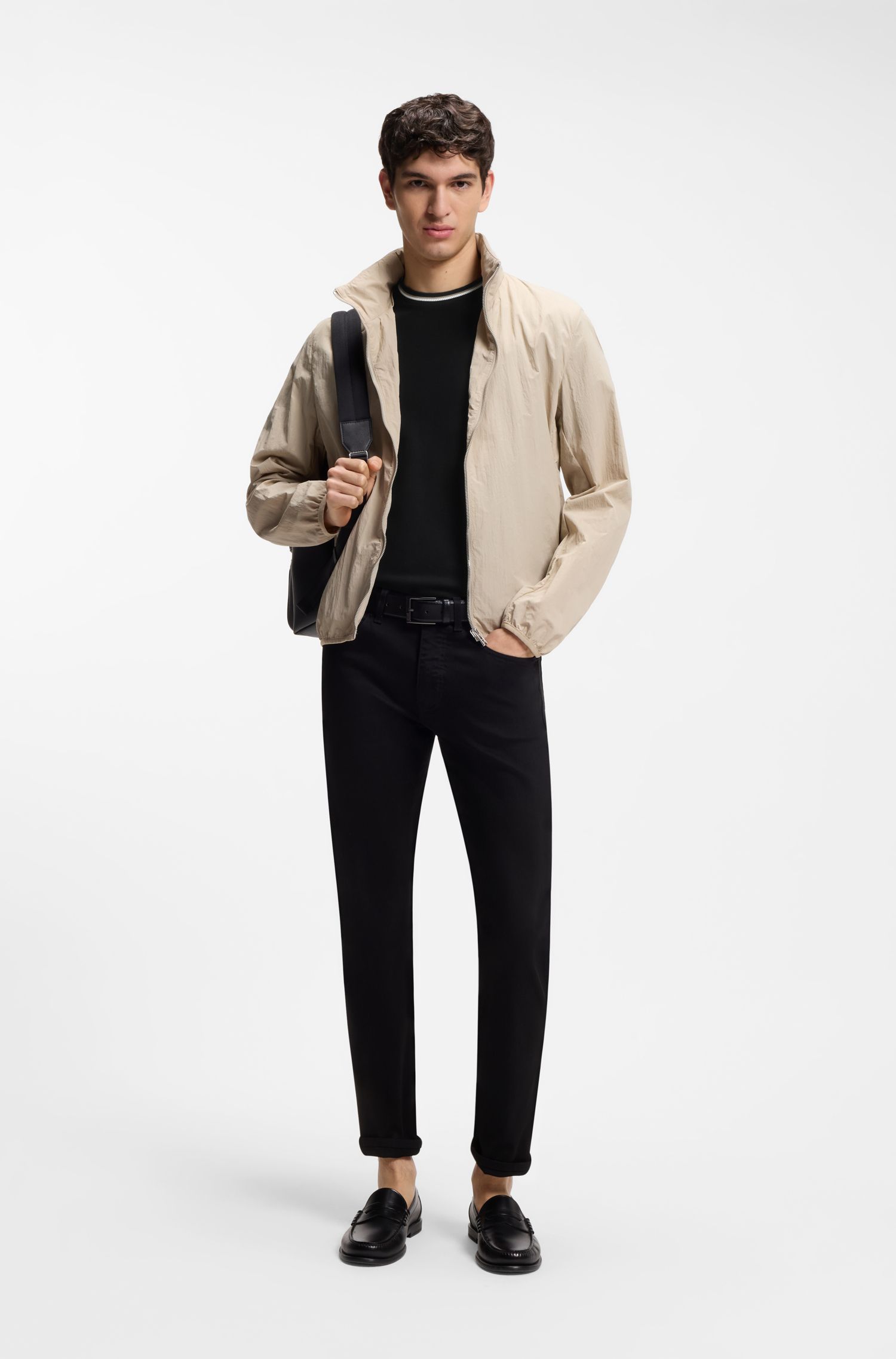 【BOSS博斯】条纹衣领棉质珠地布 T 恤