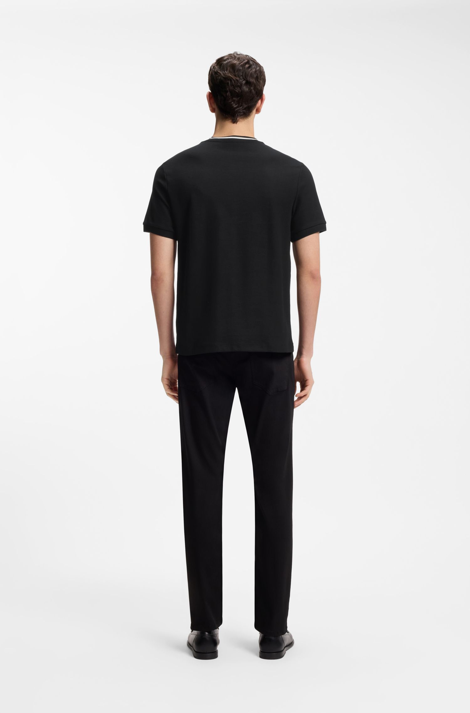 【BOSS博斯】条纹衣领棉质珠地布 T 恤