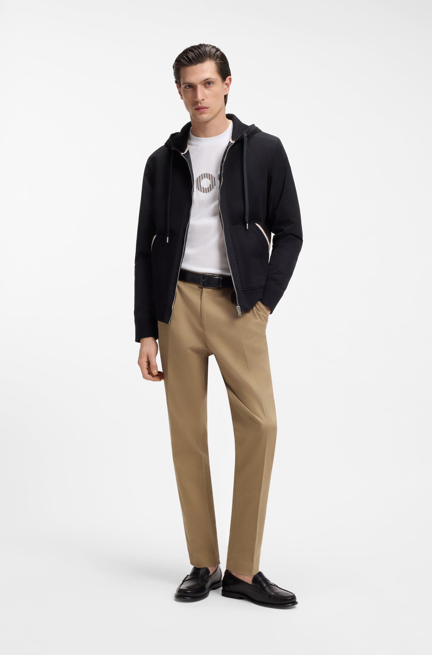 【BOSS博斯】条纹艺术图案棉质平纹布 T 恤